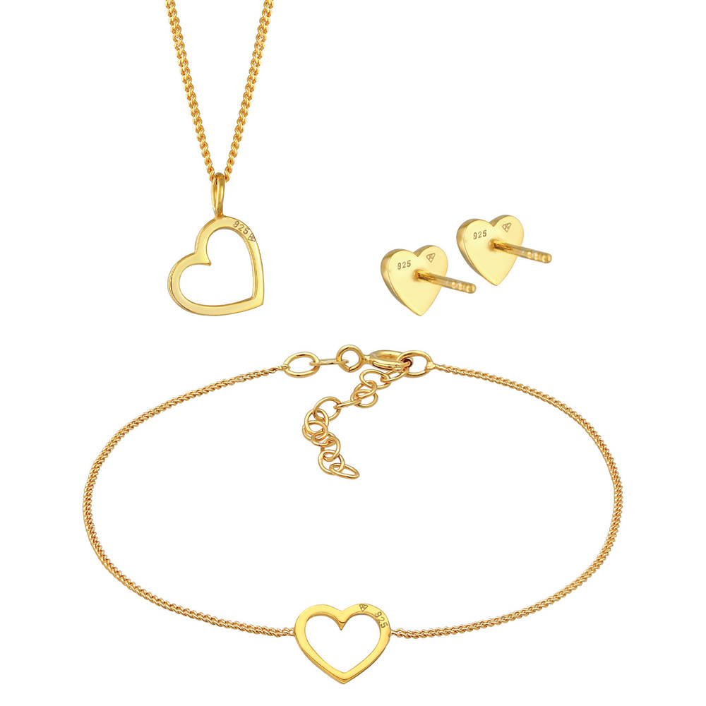 Elli Elli Ensemble de Bijoux Boucles d'oreilles cloutées pour femmes Pendentif coeur A Bijoux