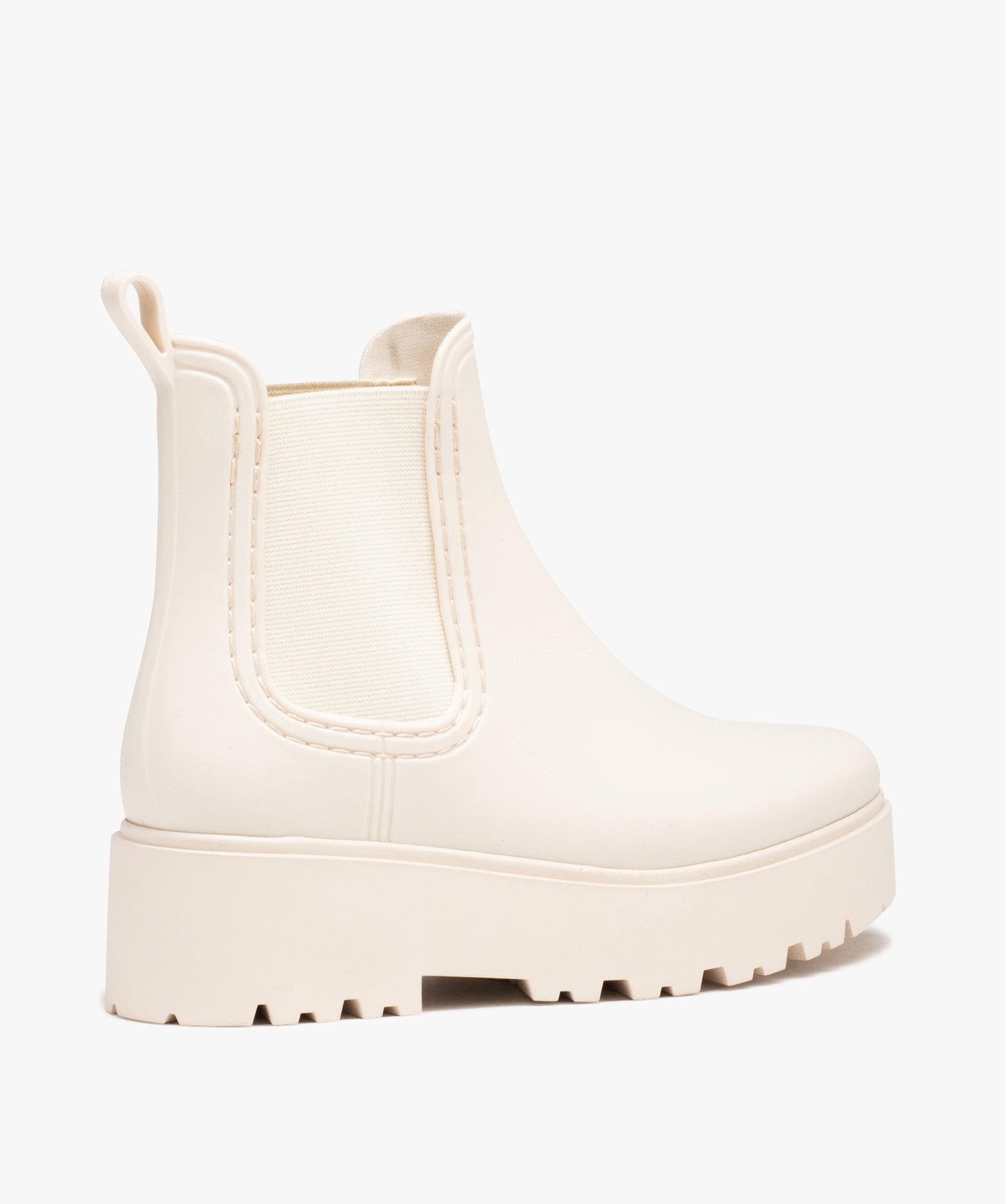 Boots femme unies style Chelsea à semelle plateforme crantée beige | GEMO