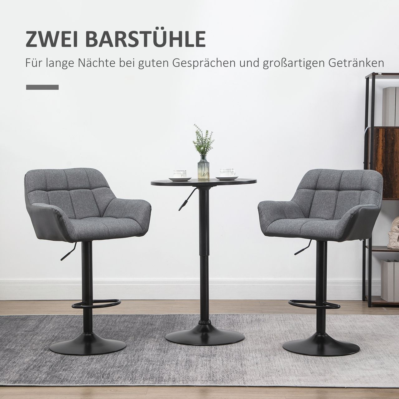 HOMCOM Barhocker 2er-Set Tresenhocker Höhenverstellbar Drehbar im Retro-Design