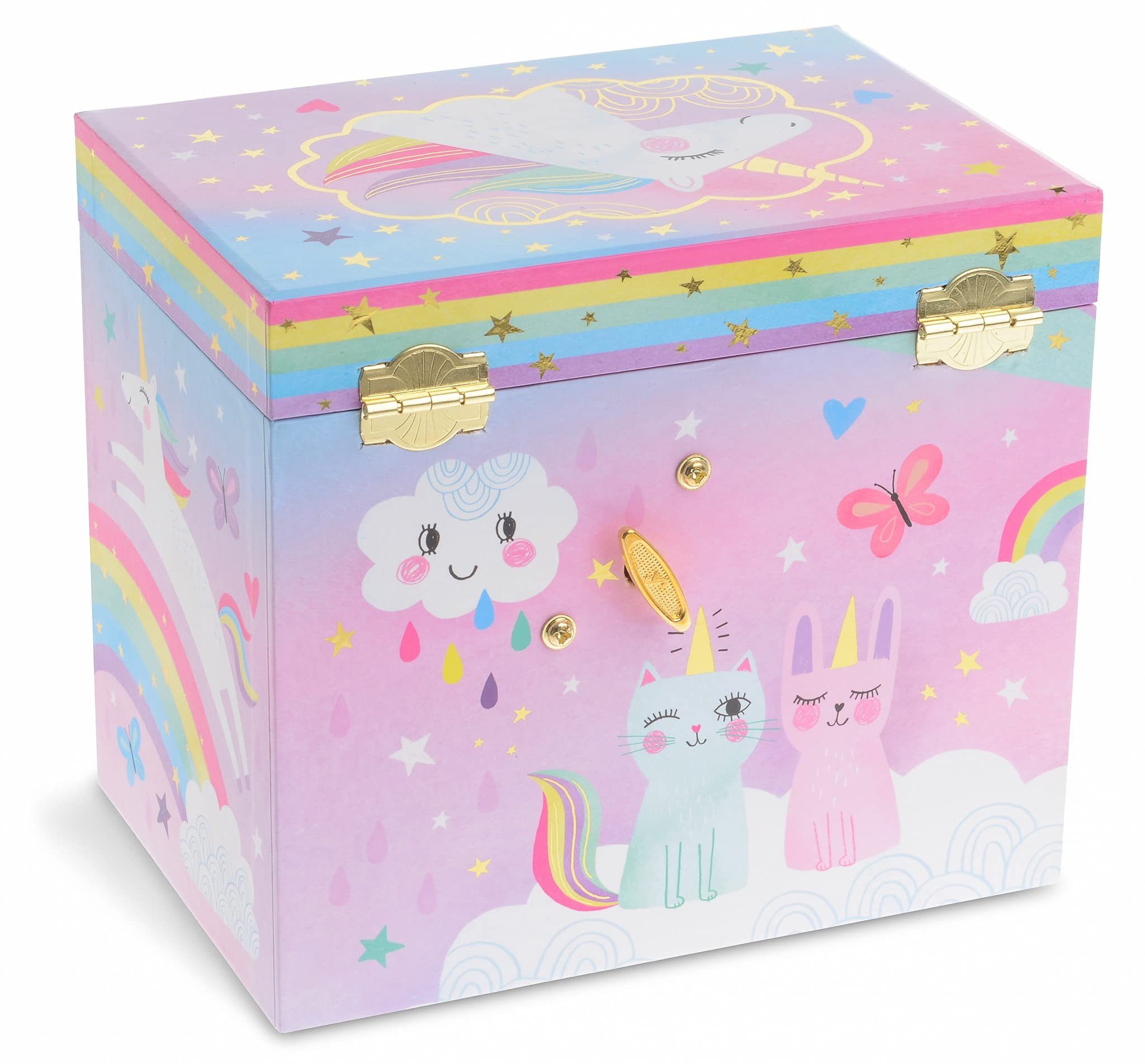 Jewelkeeper Schmuckkasten Musikalische Mädchen Schmuckschatulle mit 2 Schubladen, Violett Zuckerwatte Einhorn