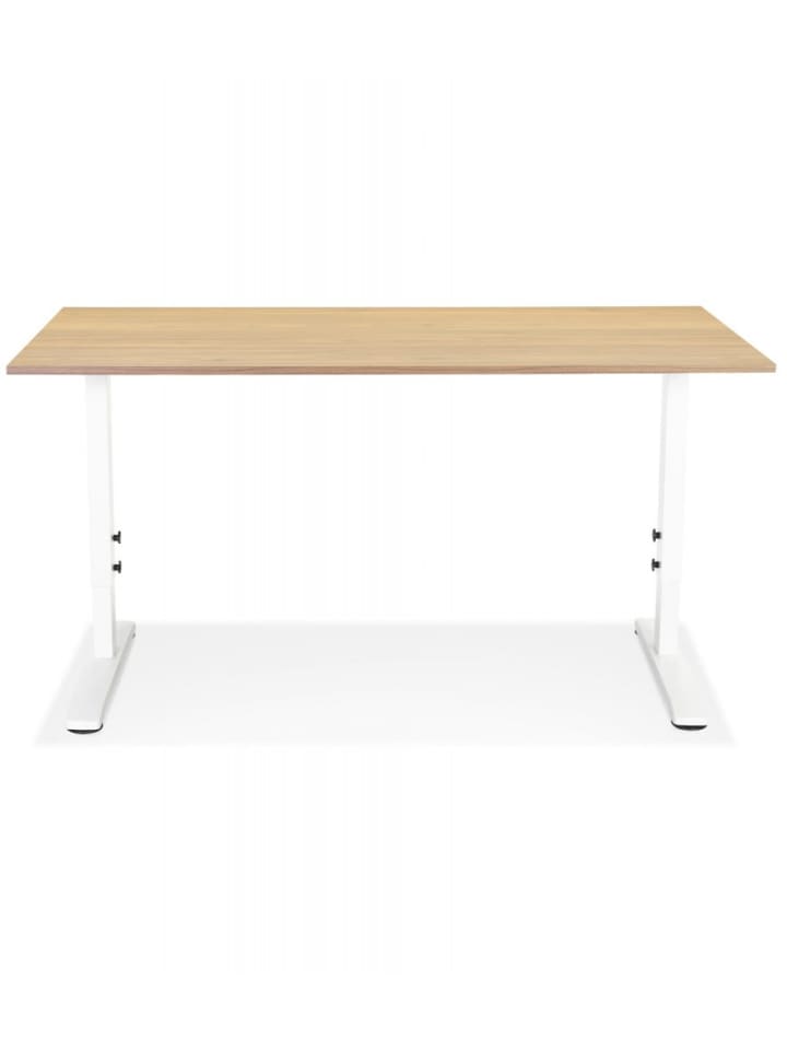 KADIMA DESIGN Höhenverstellbarer Schreibtisch aus Holz mit Metallgestell in Beige-Weiß günstig kaufen