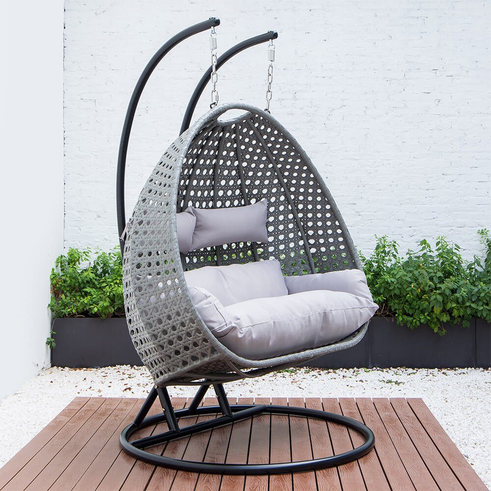 HOME DELUXE Hängesessel Polyrattan Hängesessel TWIN - inkl. Regenabdeckung (Set, 5-St., Arm, Fuß, Korb, Kissen, Kette, Karabinerhaken und Regenabdeckung), gefederte Aufhängung