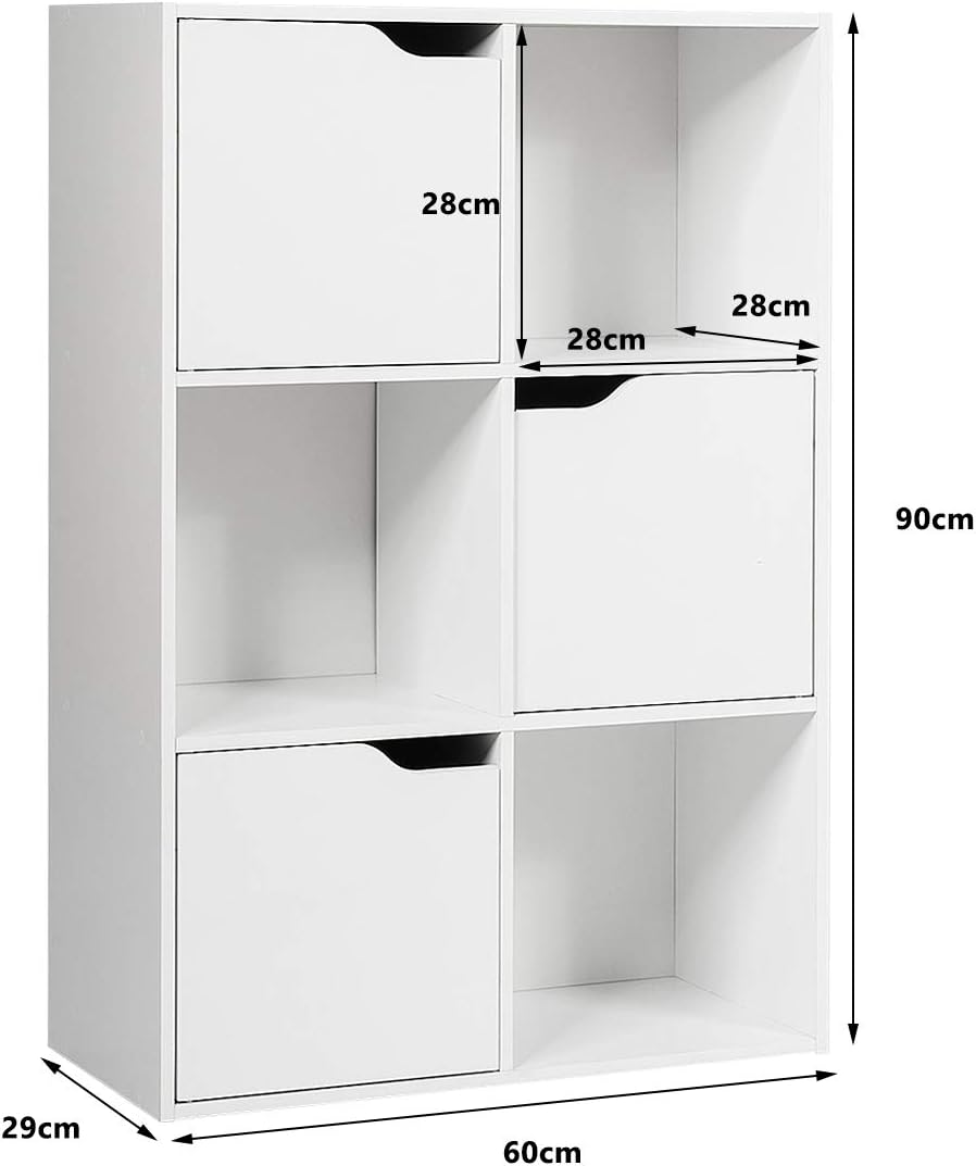 Costway COSTWAY Bücherregal mit 6 Fächer, 3 Türen