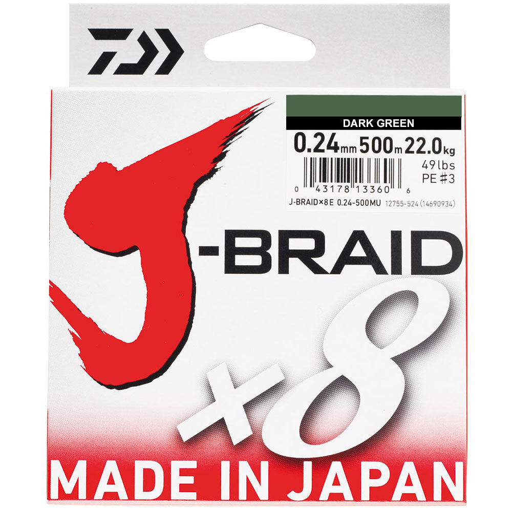 Daiwa J-Braid x8 tummanvihreä 500m