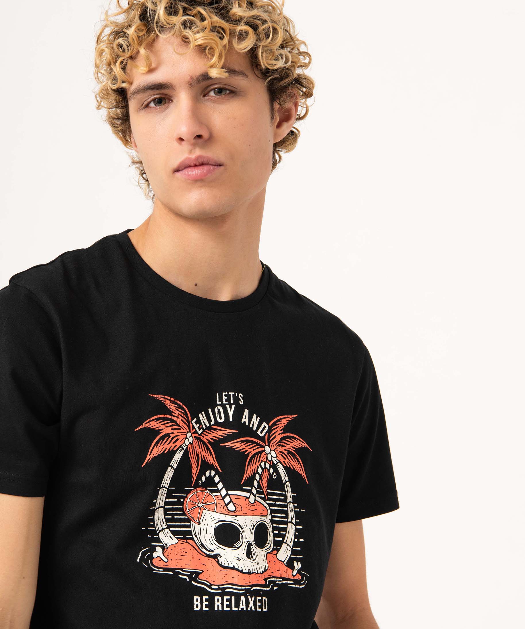Tee-shirt homme manches courtes imprimé original noir | GEMO
