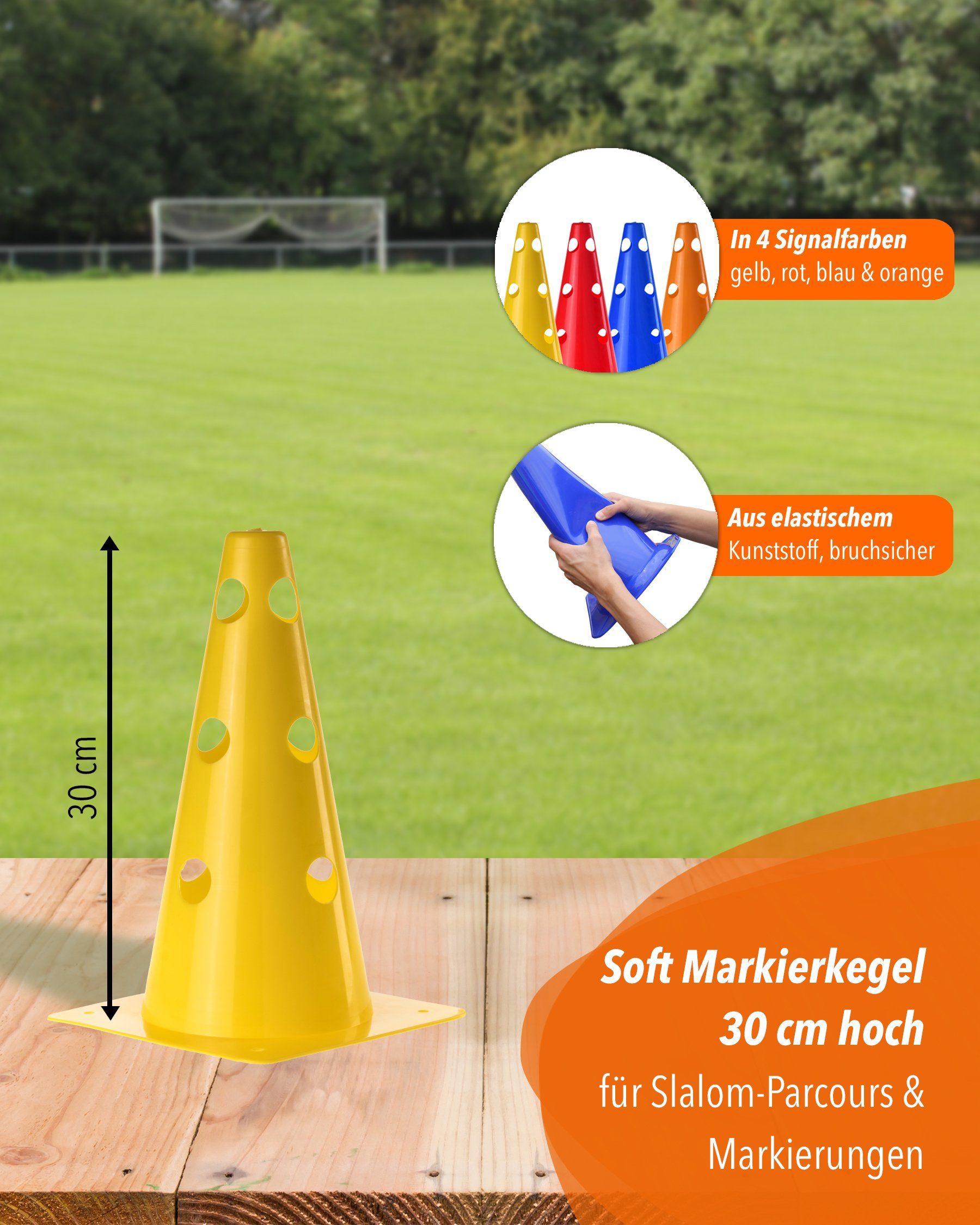 SPORTIKEL24 Markierungshütchen Loch-Markierkegel 30 cm Farbe Gelb