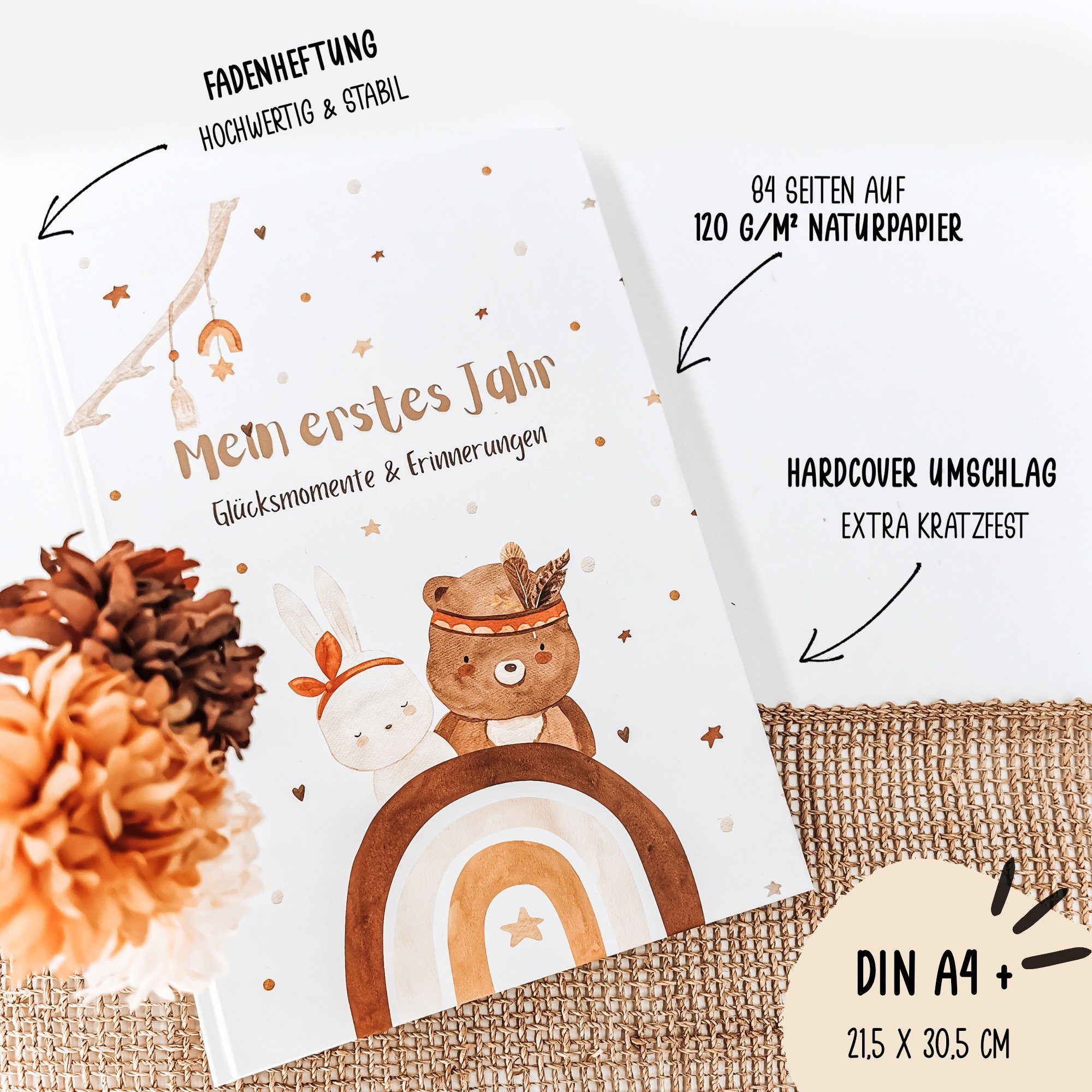 Eulentaler Tagebuch I Mein erstes Jahr I Von Pädagogen gestaltet I Boho I, DIN A4, 84 Seiten Inhalt, Hardcoverumschlag, Premium Naturpapier
