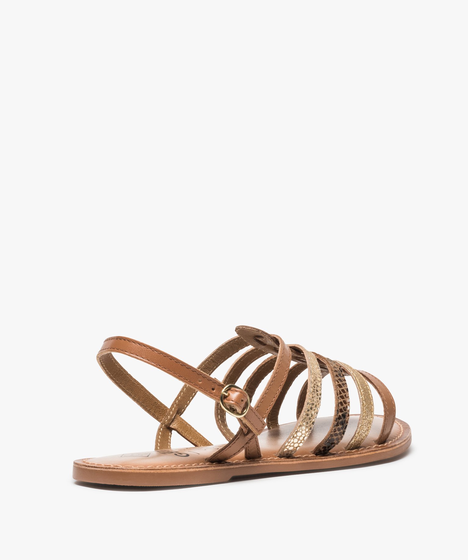 Sandales femme spartiates en cuir spécial pied large camel | GEMO