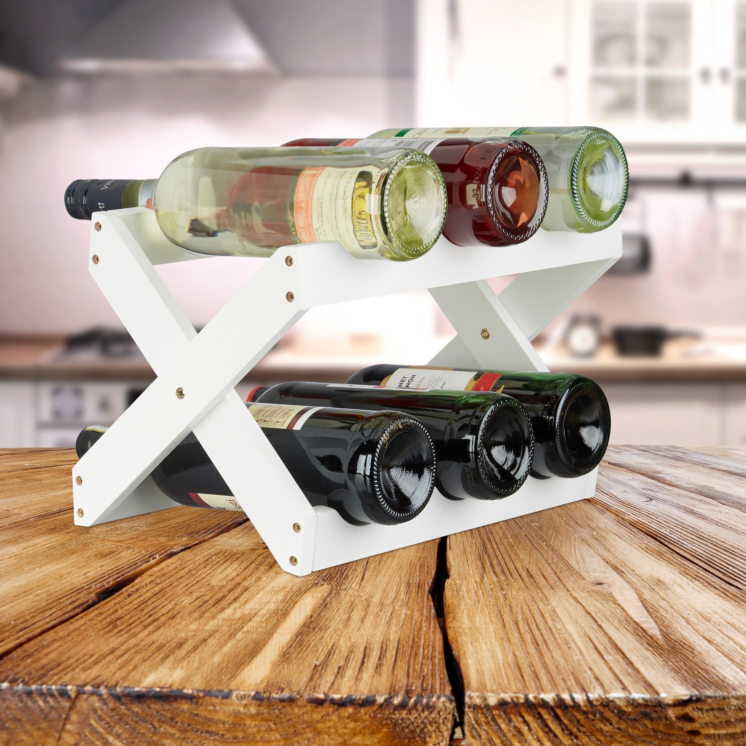 relaxdays Weinregal Weinregal Bambus X shape weiß