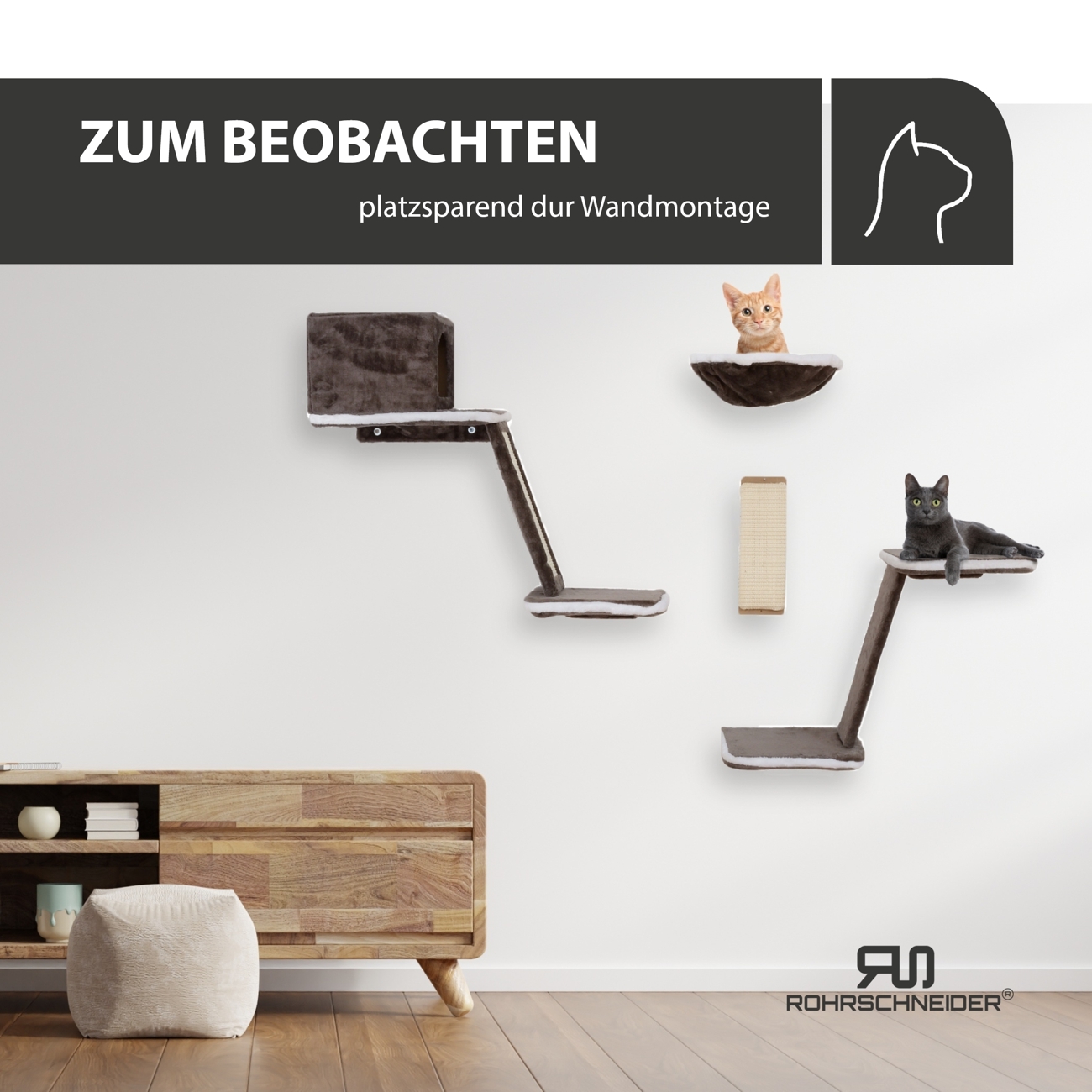 Rohrschneider Kratzbäume Rohrschneider Katzen Kletterwand 8-teilig mit Gratis-Spielballset