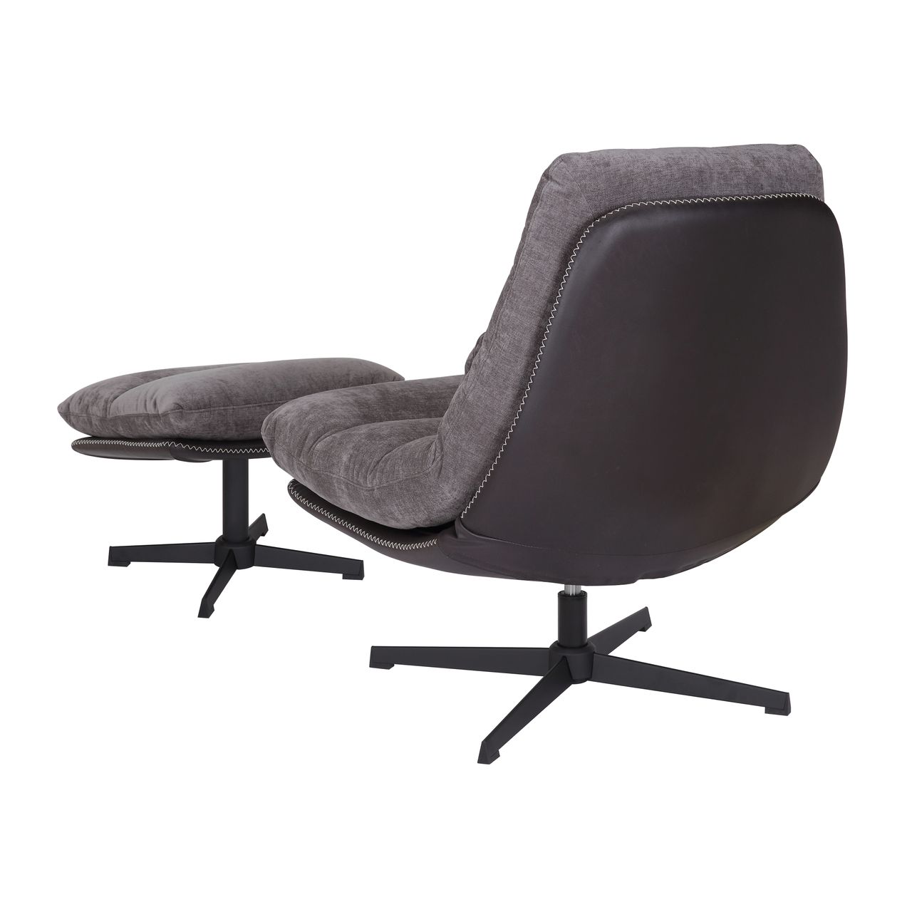 Better Home gepolsterter Drehstuhl, Relaxsessel mit Hocker hellgrau & schwarz
