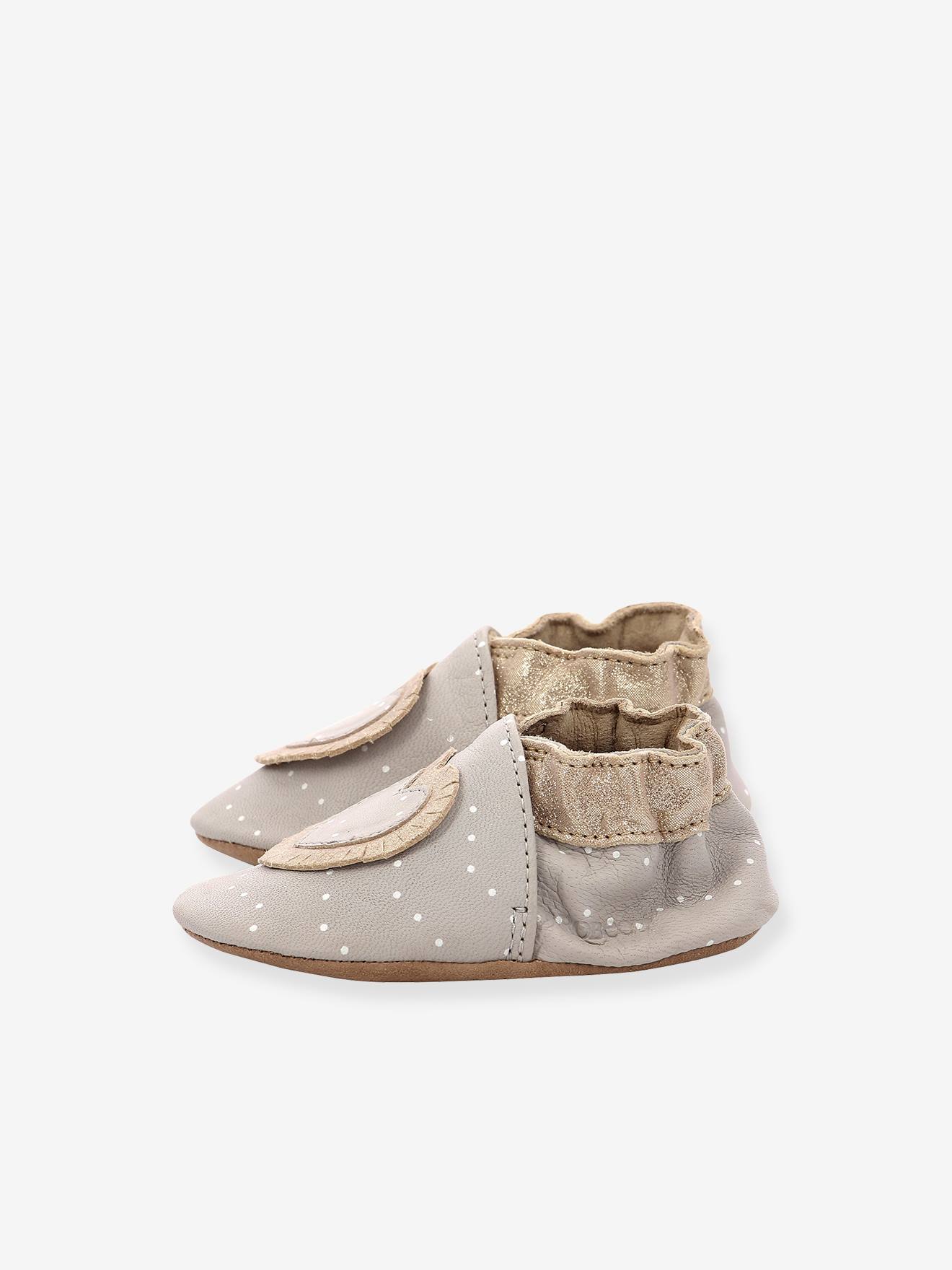 Robeez Baby Krabbelschuhe TINY HEART ROBEEZ, pflanzlich gegerbt - grau