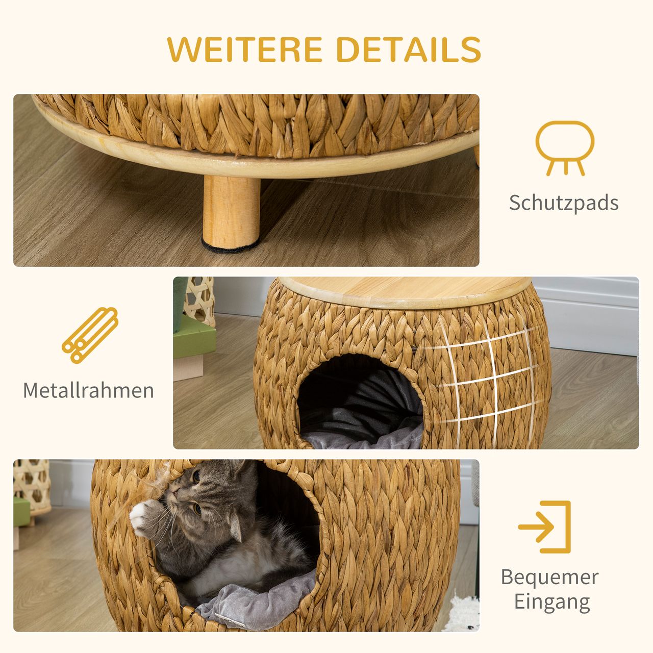 PawHut Katzenhöhle aus Rattan 2-in-1 Design Katzenkorb mit Kissen Katzenhütte