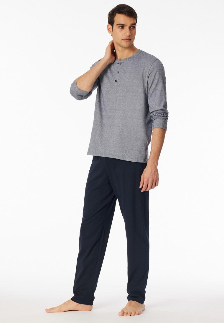Schlafanzug lang Ringel Knopfleiste nachtblau - Casual Essentials