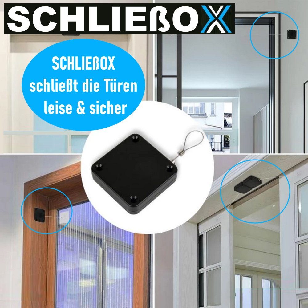 MAVURA Türschließer SCHLIEßOX Automatischer Türschließer Mini Türzieher Selbstzug, ohne Bohren innen außen schwarz