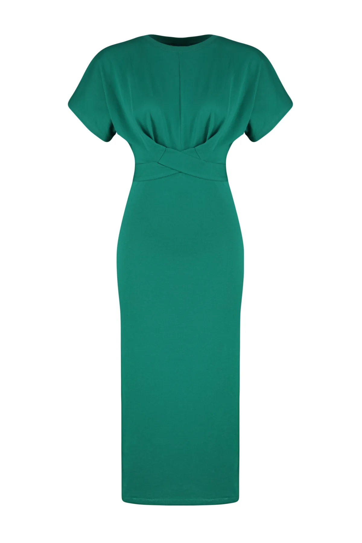 Trendyol Collection  Smaragdgrünes, tailliertes Midi-Bleistiftkleid aus 100 % Baumwolle mit Schlitz und Bindedetail TWOSS21EL0404