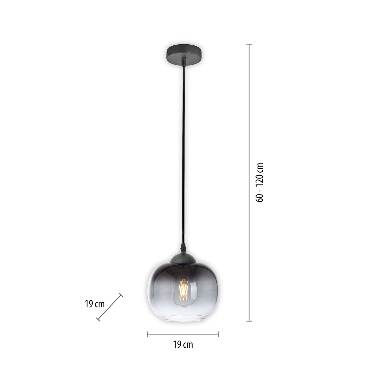 JUST LIGHT Pendelleuchte ZEA, 1x E27/25 Watt max., Glas in Rauchfarben, Schwarz