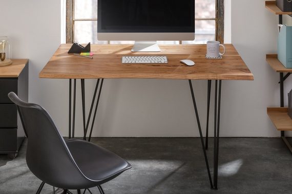 riess-ambiente Küchentisch MAMMUT 120cm natur / schwarz (Einzelartikel, 1-St), Massivholz · Baumkante · Schreibtisch · Hairpin Legs · Metall · Retro