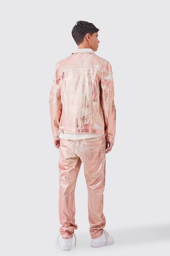 Jeansjacke mit Metallic-Print
