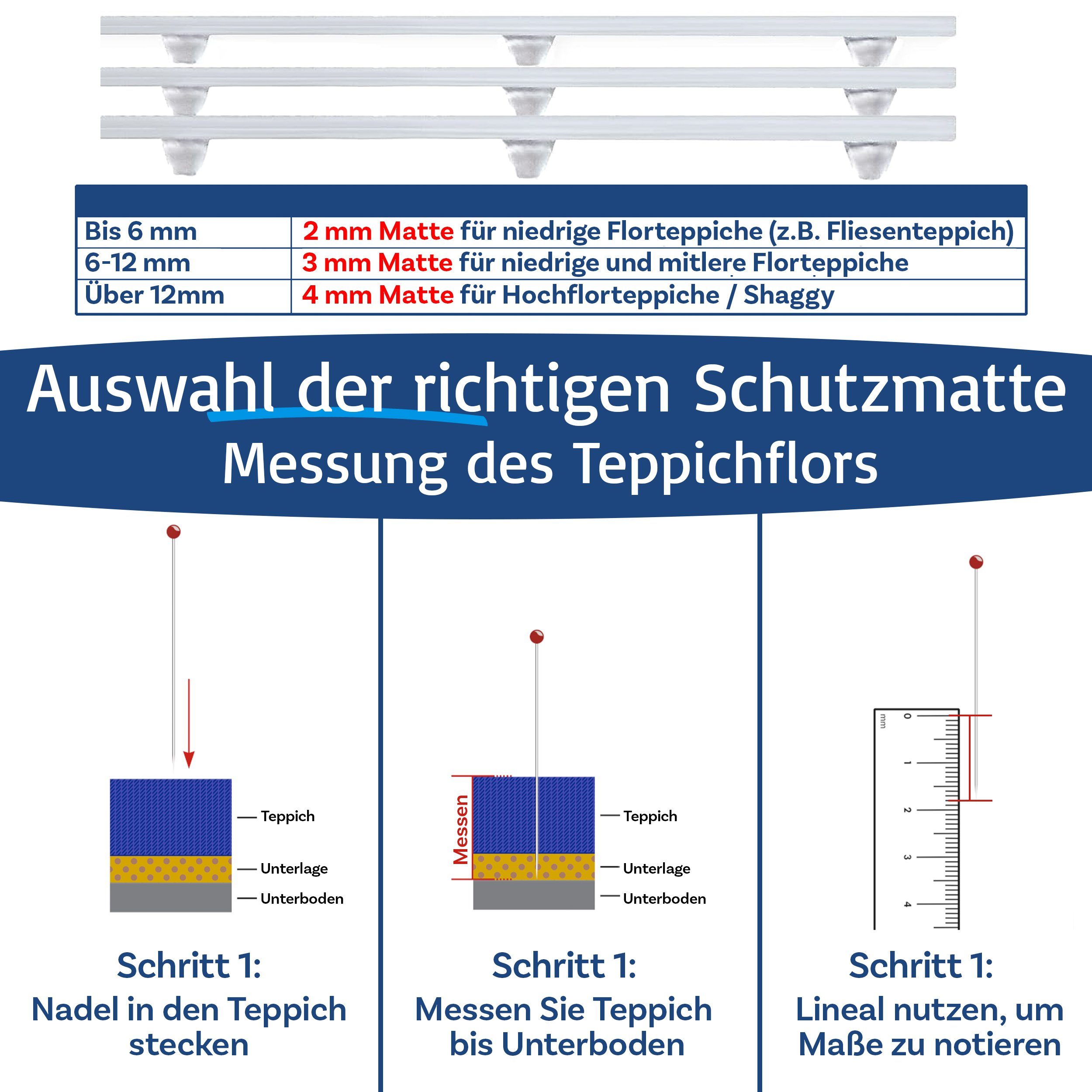 Floordirekt Bodenmatte Neo, Erhältlich in vielen Größen & Varianten, Bodenschutzmatte, Vinyl, für Teppichböden, mit Noppen