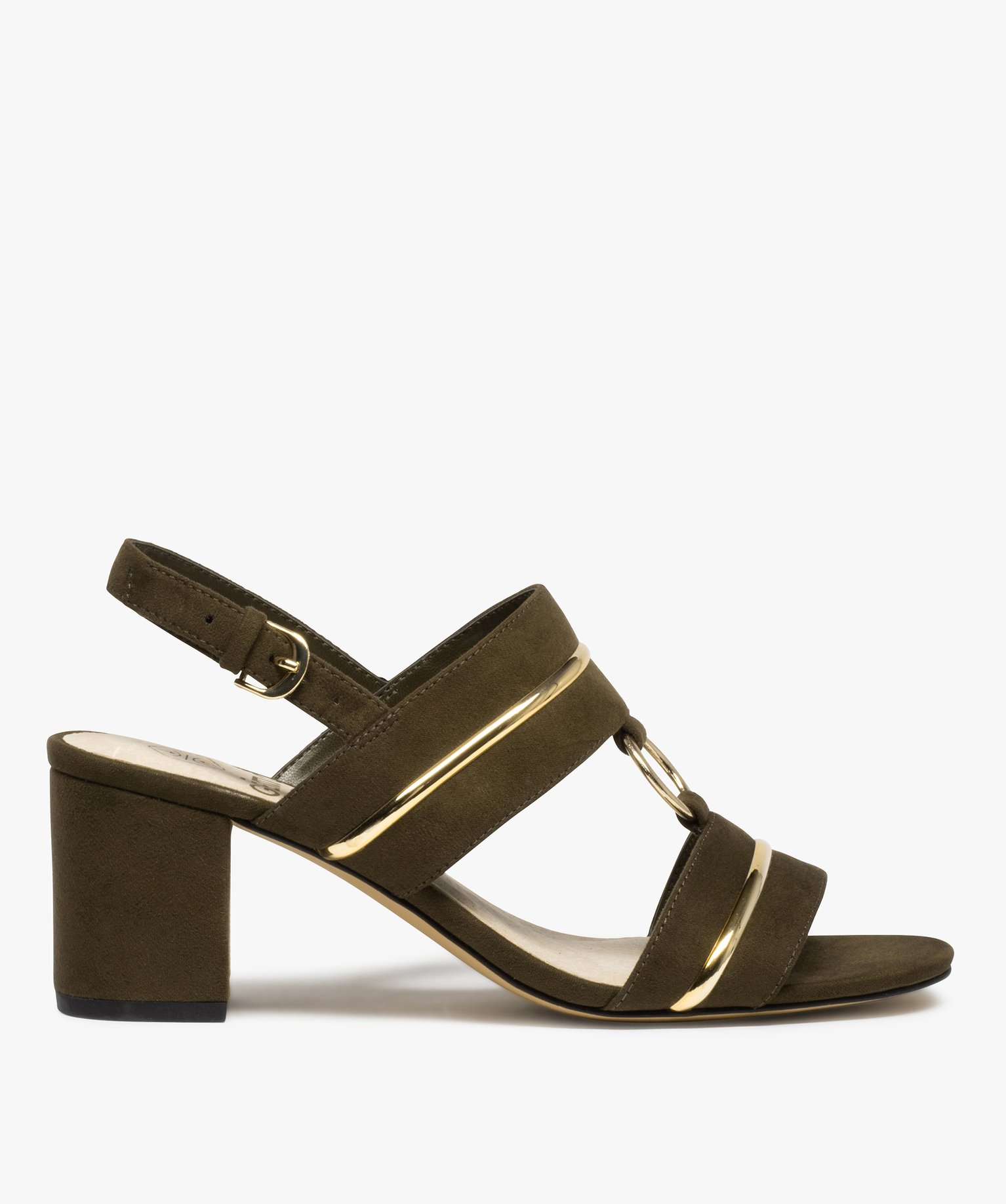 Sandales femme à talon dessus suédé avec détails métall... vert | GEMO