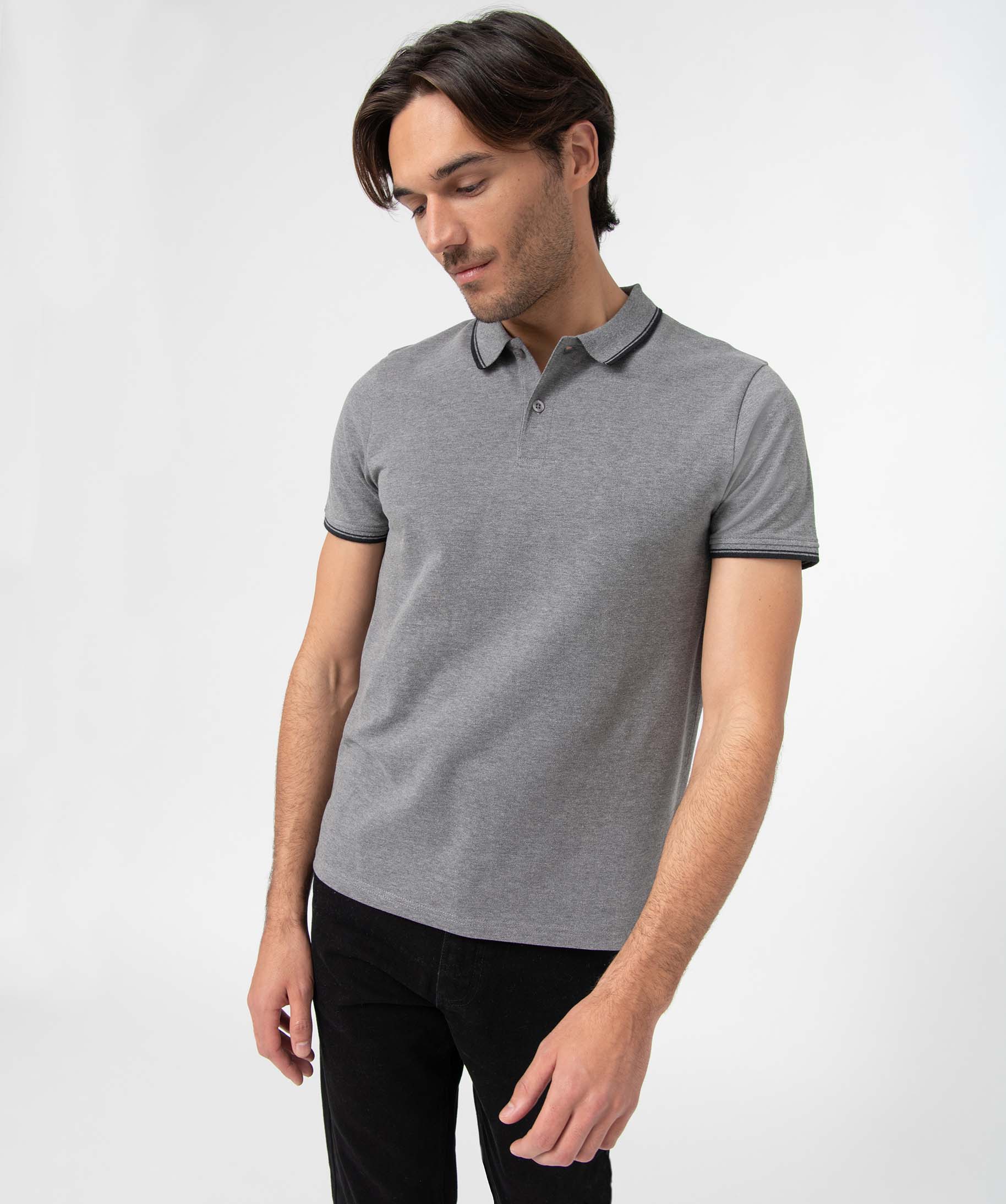 Polo homme à manches courtes et finitions contrastantes gris | GEMO