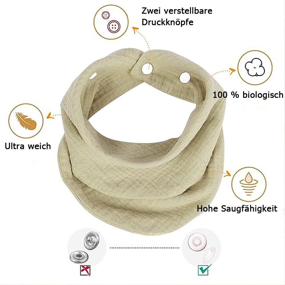 Sarfly Lätzchen 10 Stück Lätzchen Baby Absorbierende Dreieckstuch, (Vier Stockwerke Weiche & Absorbierende Musselin Halstüch, 10-St., mit Verstellbares Druckknopf), für Jungen, Mädchen Neugeboren, Unisex