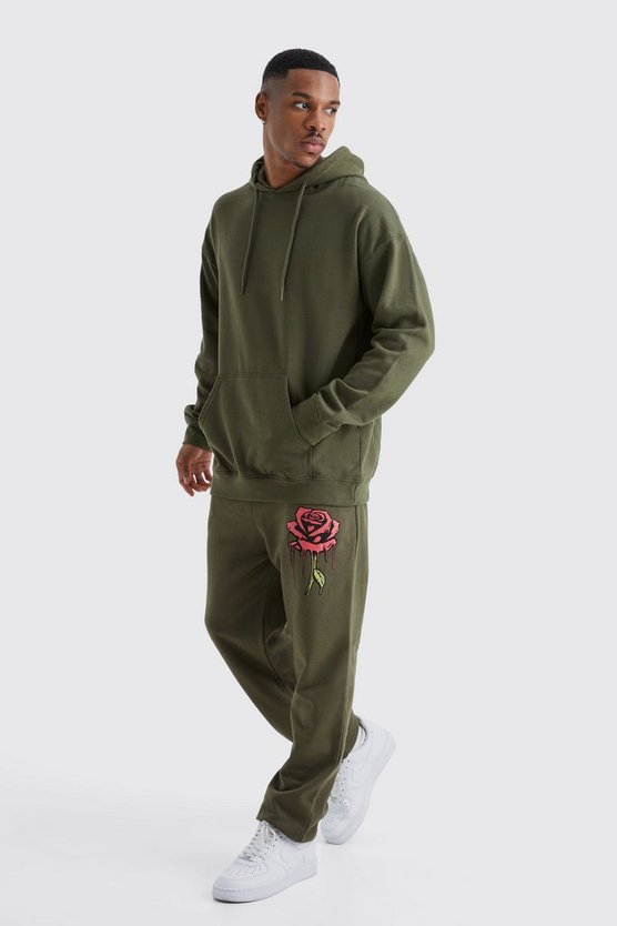 Trainingsanzug mit Kapuze und Rosen-Print
