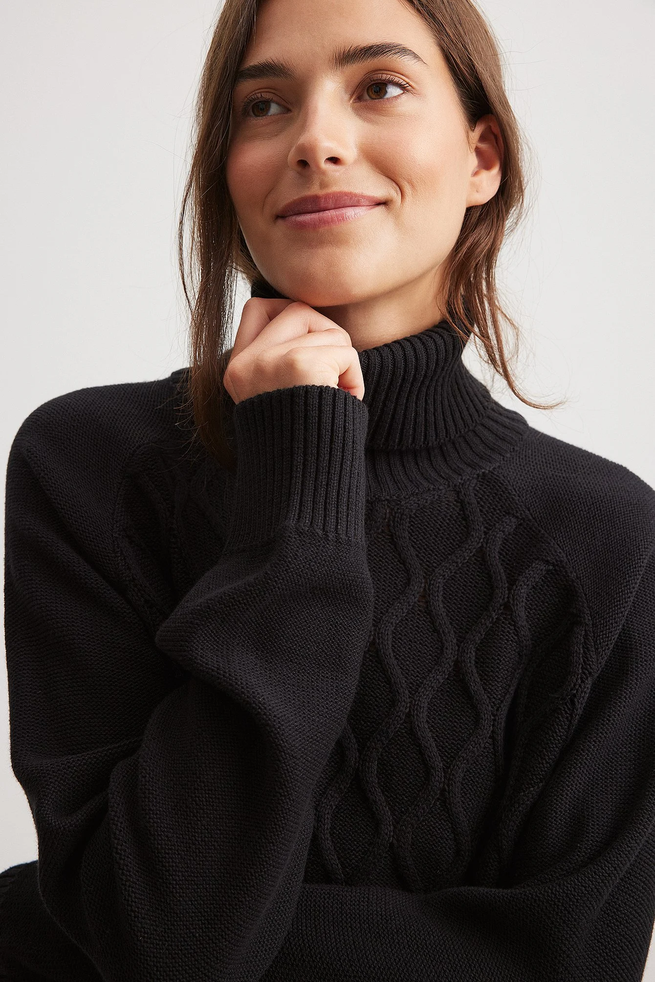 Strickpullover mit Rollkragen und Zopfmuster