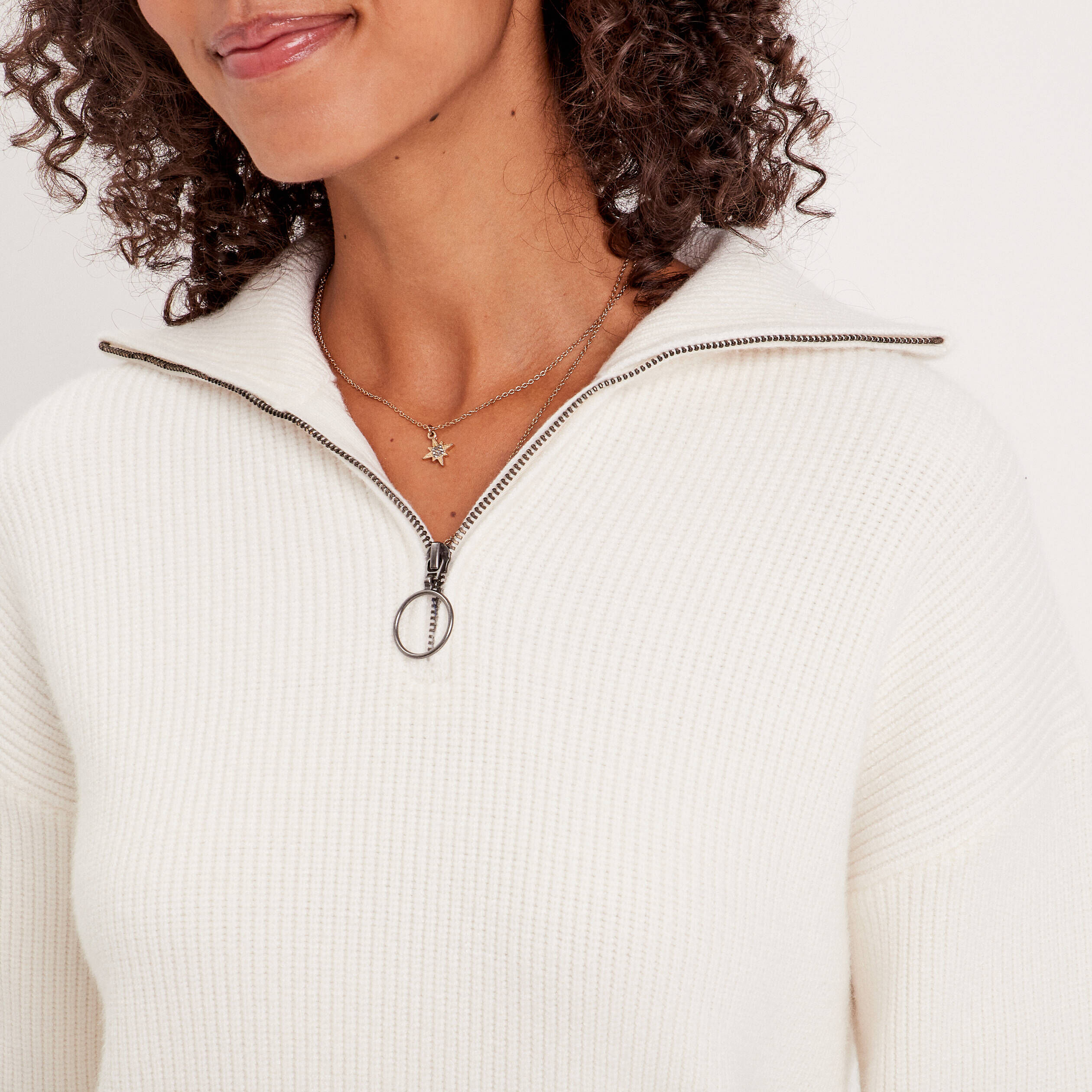 Pull col camionneur ecru femme | Cache Cache