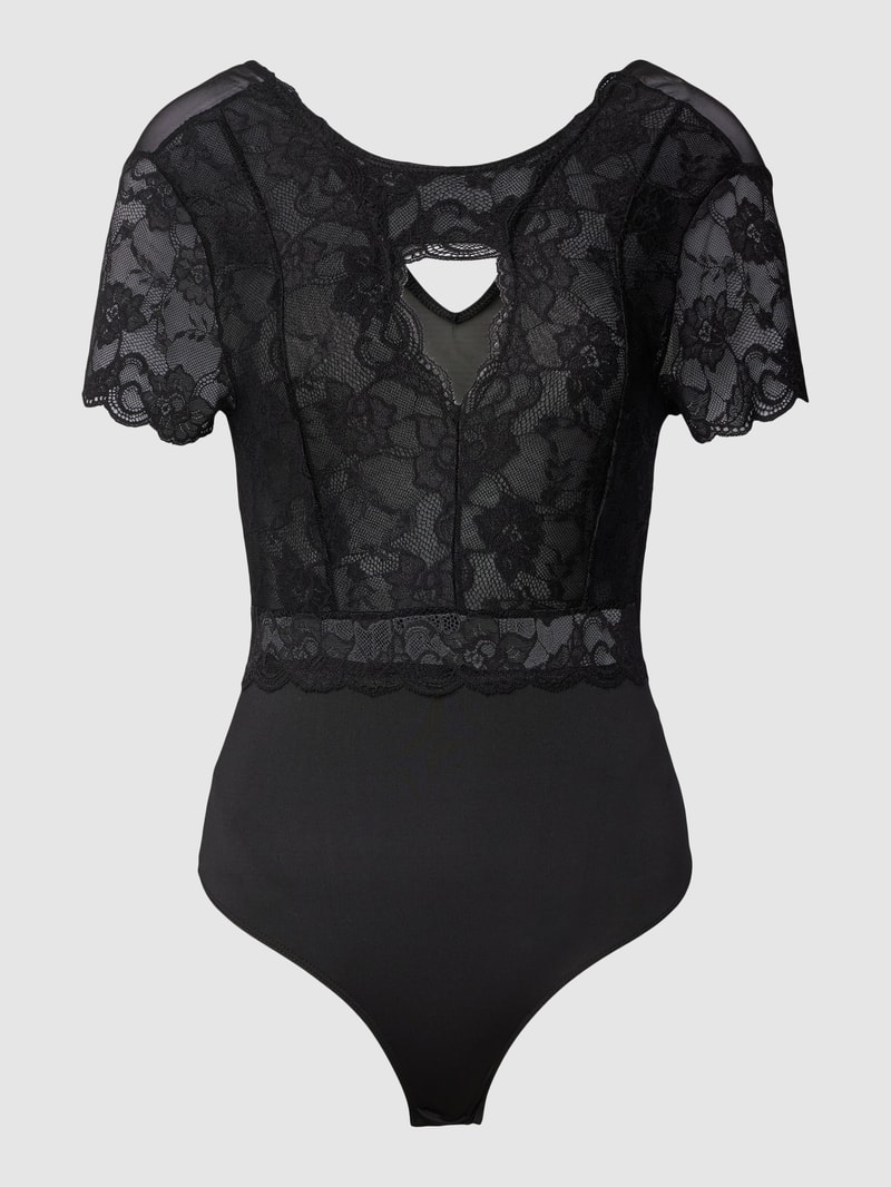 Body mit Spitzenbesatz in schwarz