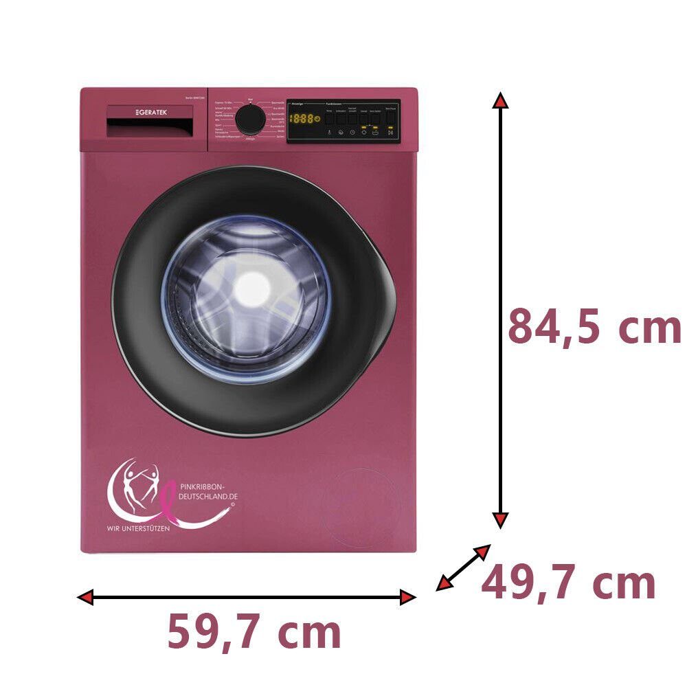 Geratek Waschmaschine Hope WM 7240 P, 7 kg, 1400 U/min, Pink Rosa / Kindersicherung / Restlaufanzeige