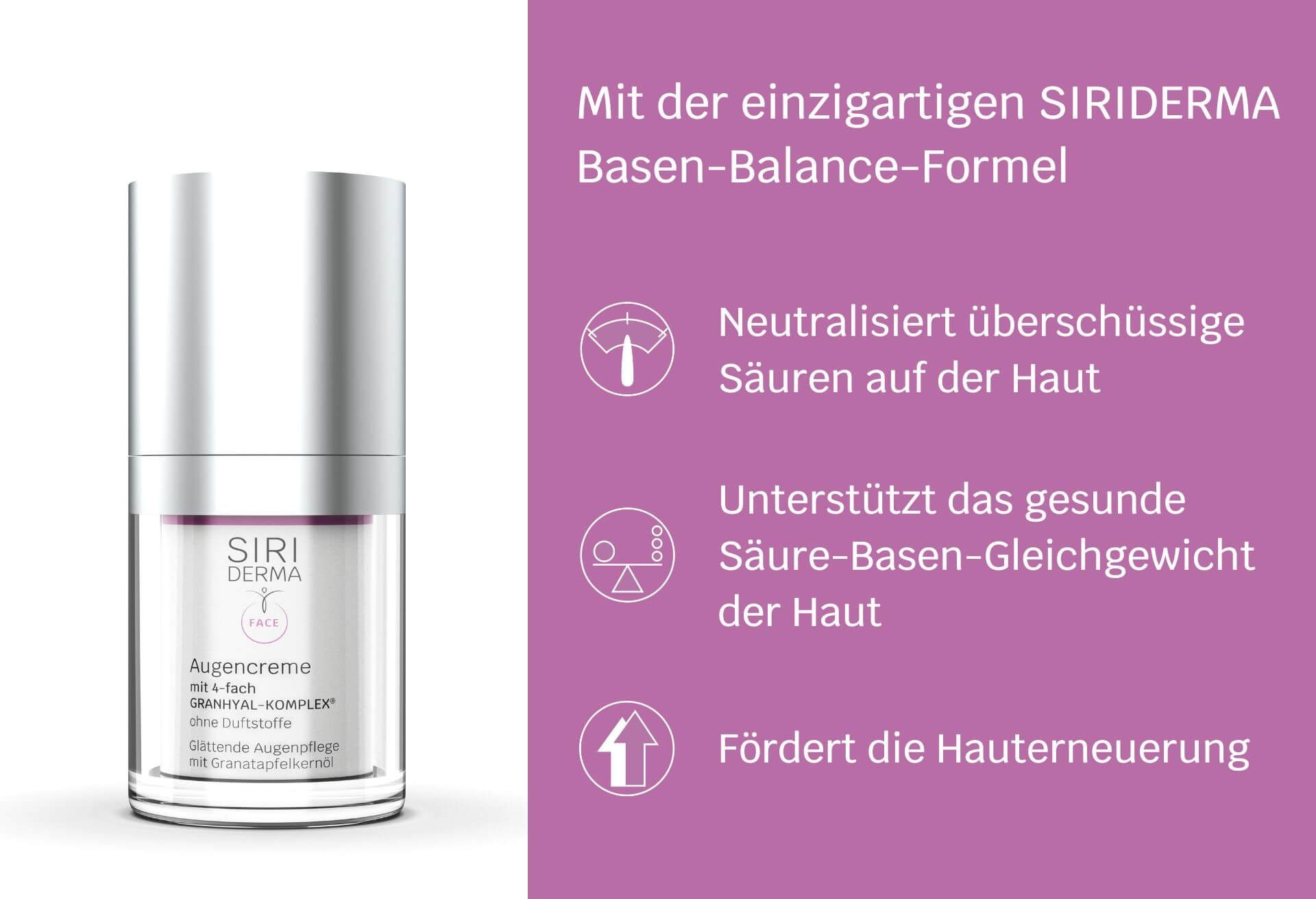 Siriderma Anti-Aging-Augencreme SIRIDERMA pure Basische Augencreme Ohne Duftstoffe 15 ml -, Anti-Aging, Anti-Falten Wirkung