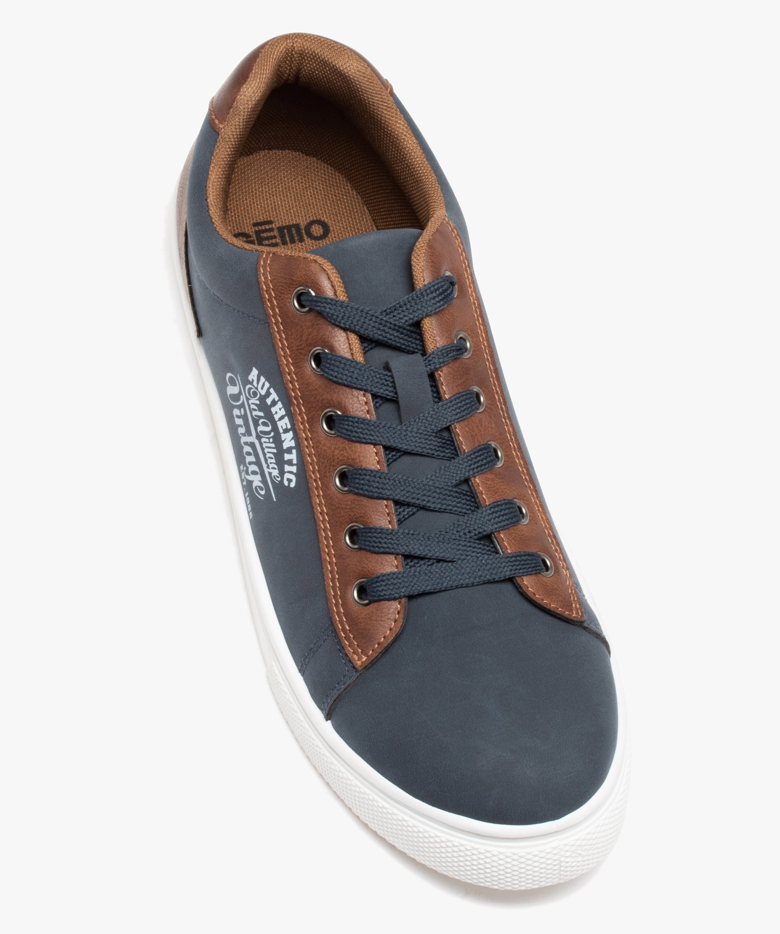 Baskets homme rétro en suédine bicolore marine | GEMO