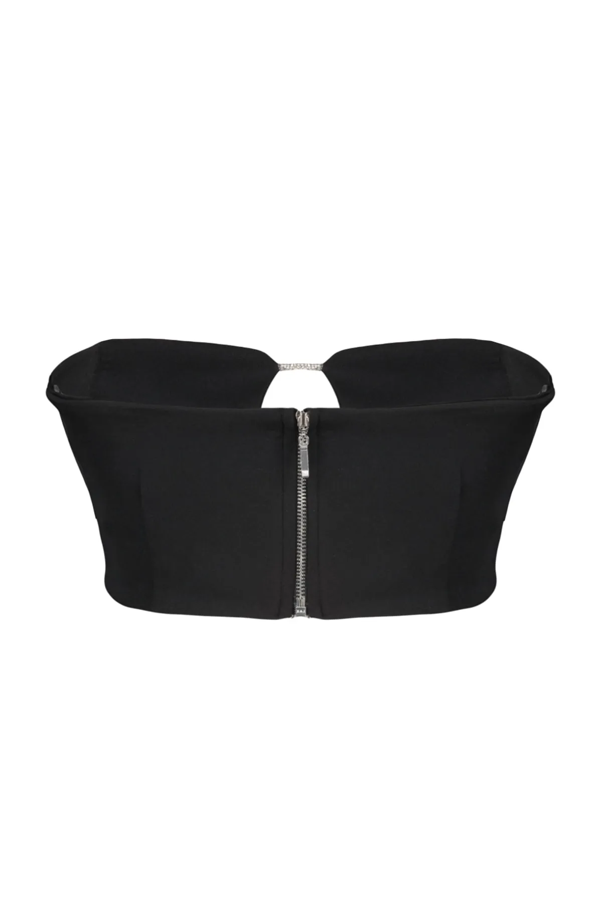 Trendyol Collection  Schwarzes, bauchfreies, gefüttertes, gewebtes, glänzendes Stein-Bustier mit Fenster/Ausschnitt und detailliertem Ausschnitt TPRSS23BS00026