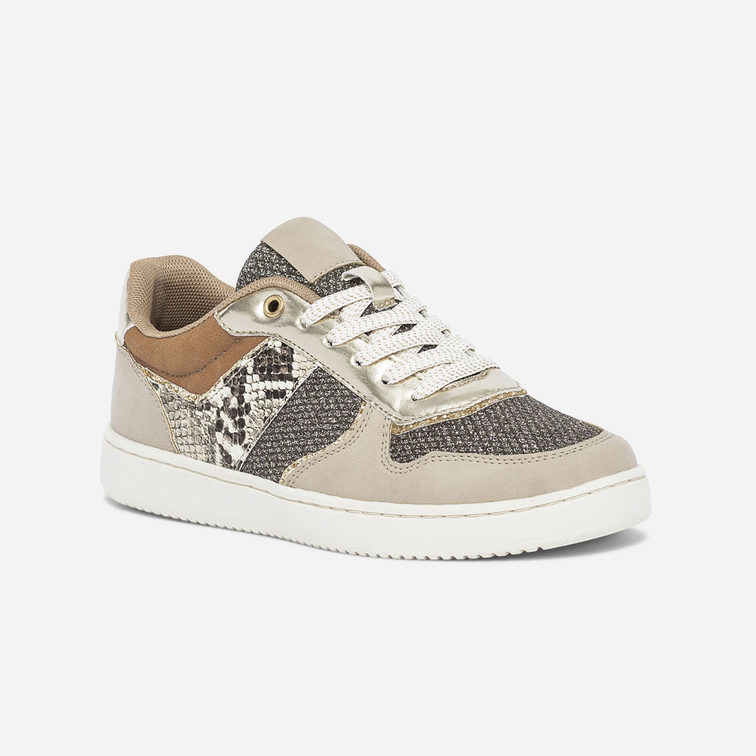 Tennis TEXTO beige, camel, or et effet python