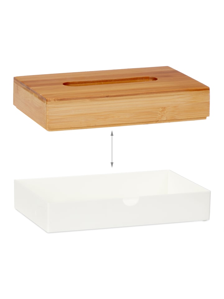 relaxdays Tücherbox in Weiß/ Natur- (B)23,5 x (H)8,5 x (T)15 cm günstig kaufen onesize