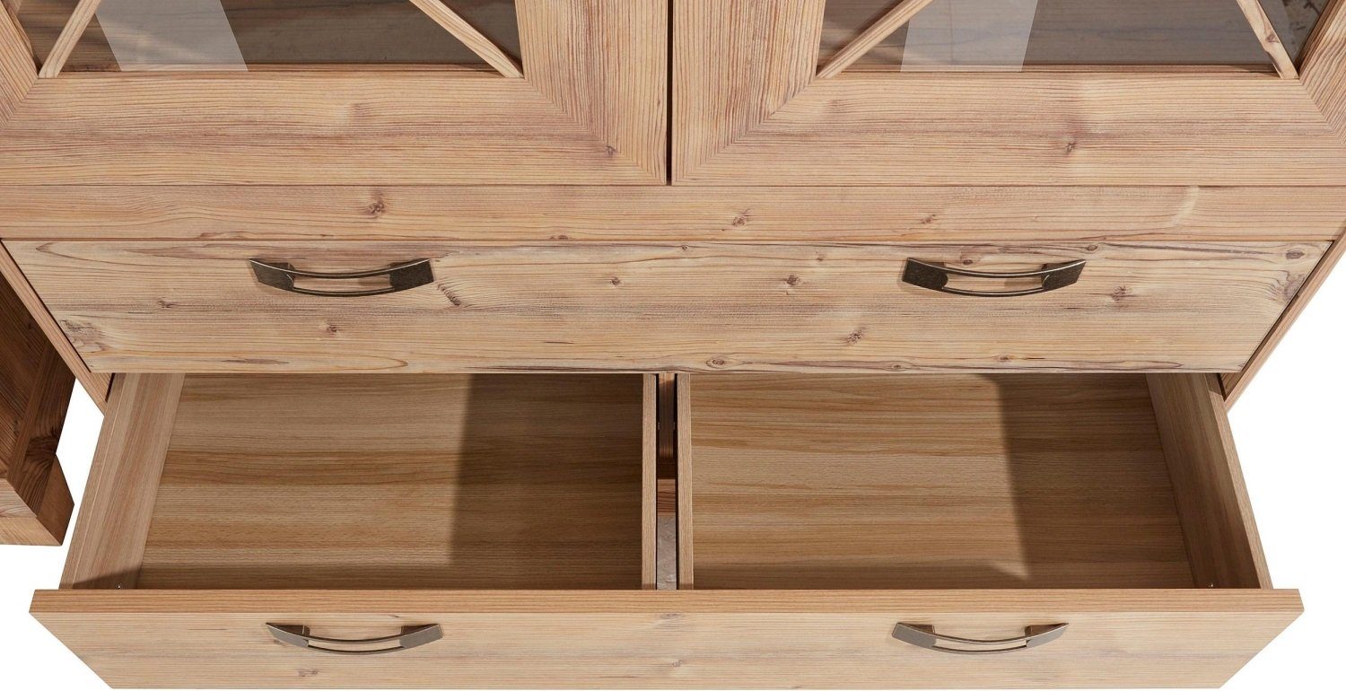 möbel-direkt.de Wohnwand Nepal, (Komplett Set, 4-St., Standvitrine + Hochkommode + Wandboard + TV- Schrank), inklusive Beleuchtung