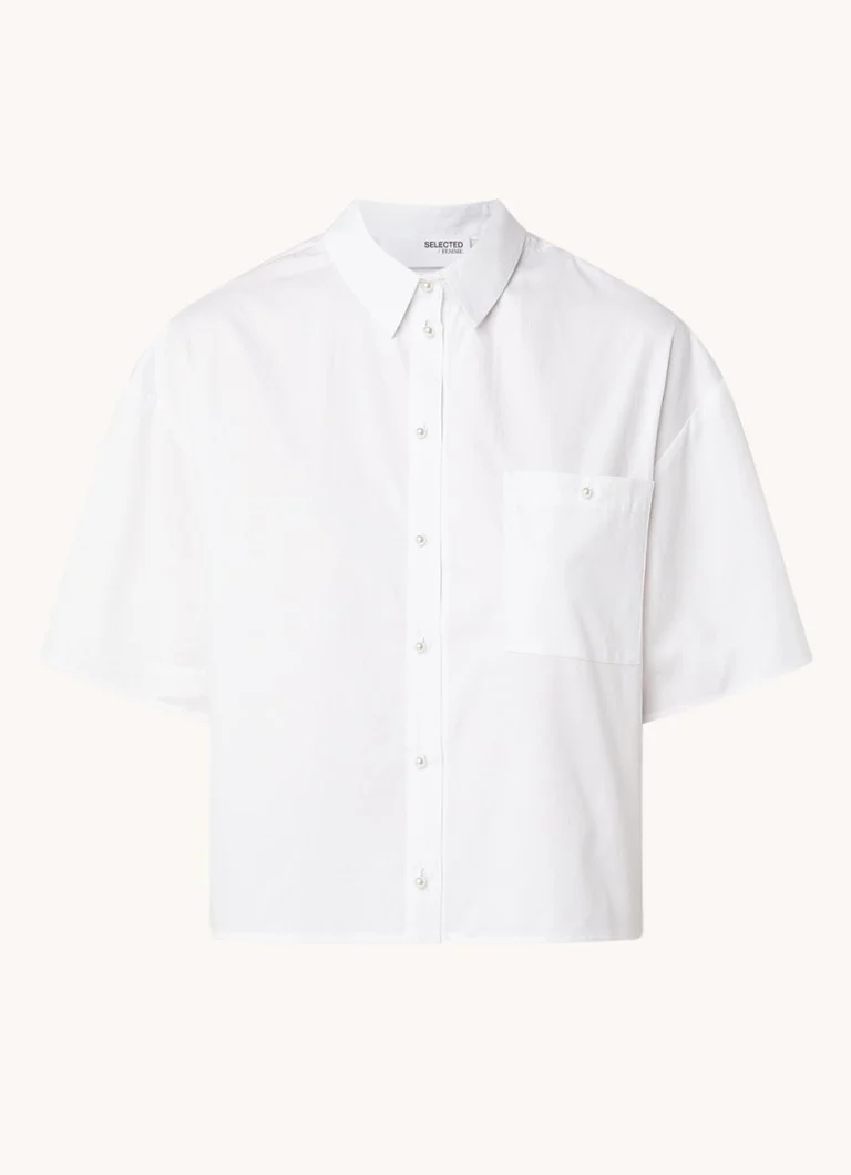 Selected Femme Agnese cropped blouse made of organic cotton with breast pocket