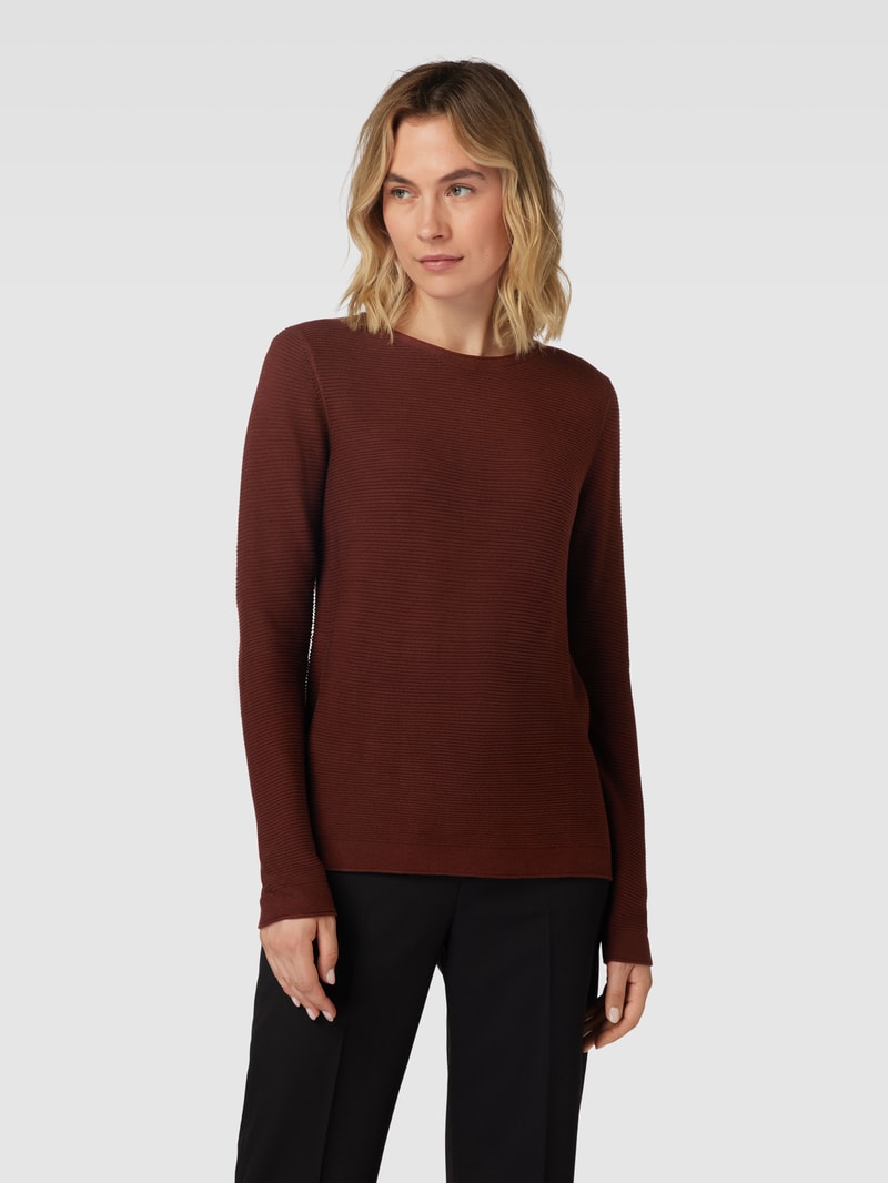 Strickpullover mit Rippenstruktur in mittelbraun