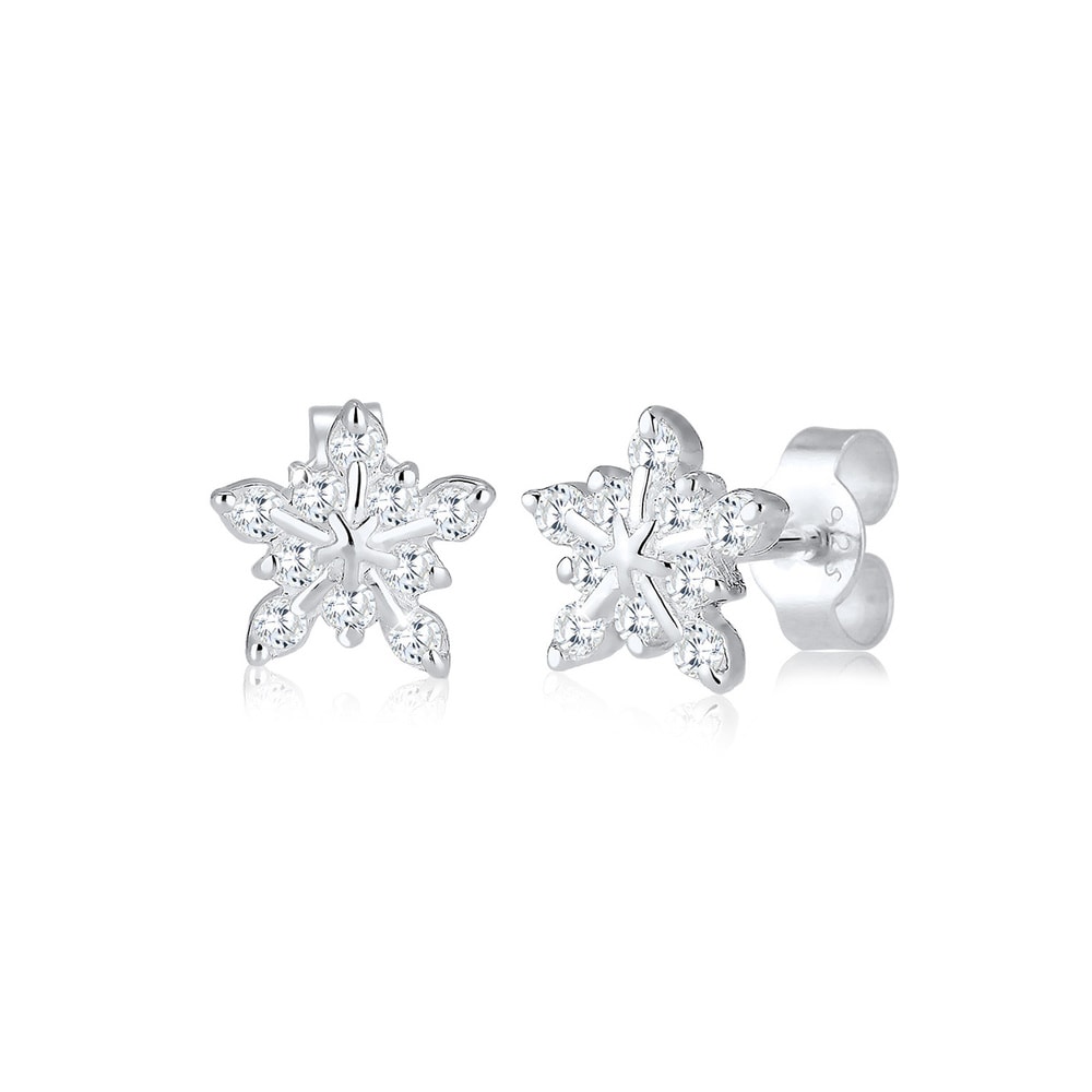 Elli Elli Boucles d'Oreilles Femme Motif de Flocon de Neige Ludique avec Zircon Cubiqu Boucles d'oreilles