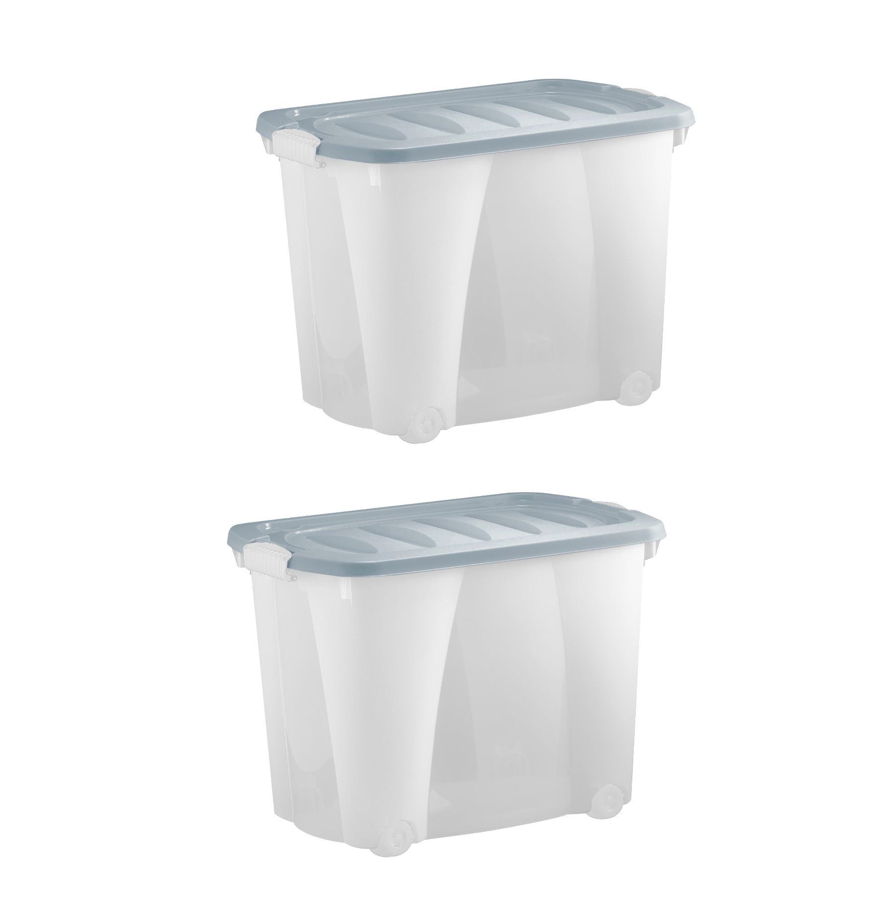 dynamic24 Aufbewahrungsbox mit Rollen und Deckel (4 St), Kunststoffbox Stapelbox Lager Regal Box Transparent
