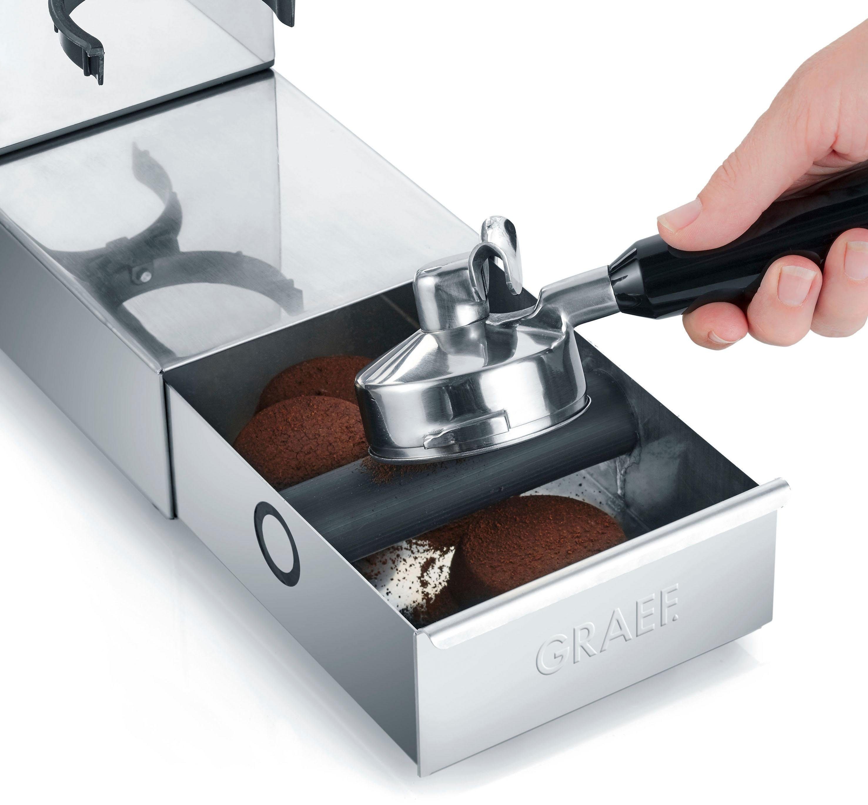 Graef Kaffeemühle CM 850, 120 W, Kegelmahlwerk, 350 g Bohnenbehälter, mit integrierter Ausklopfschublade, Edelstahl