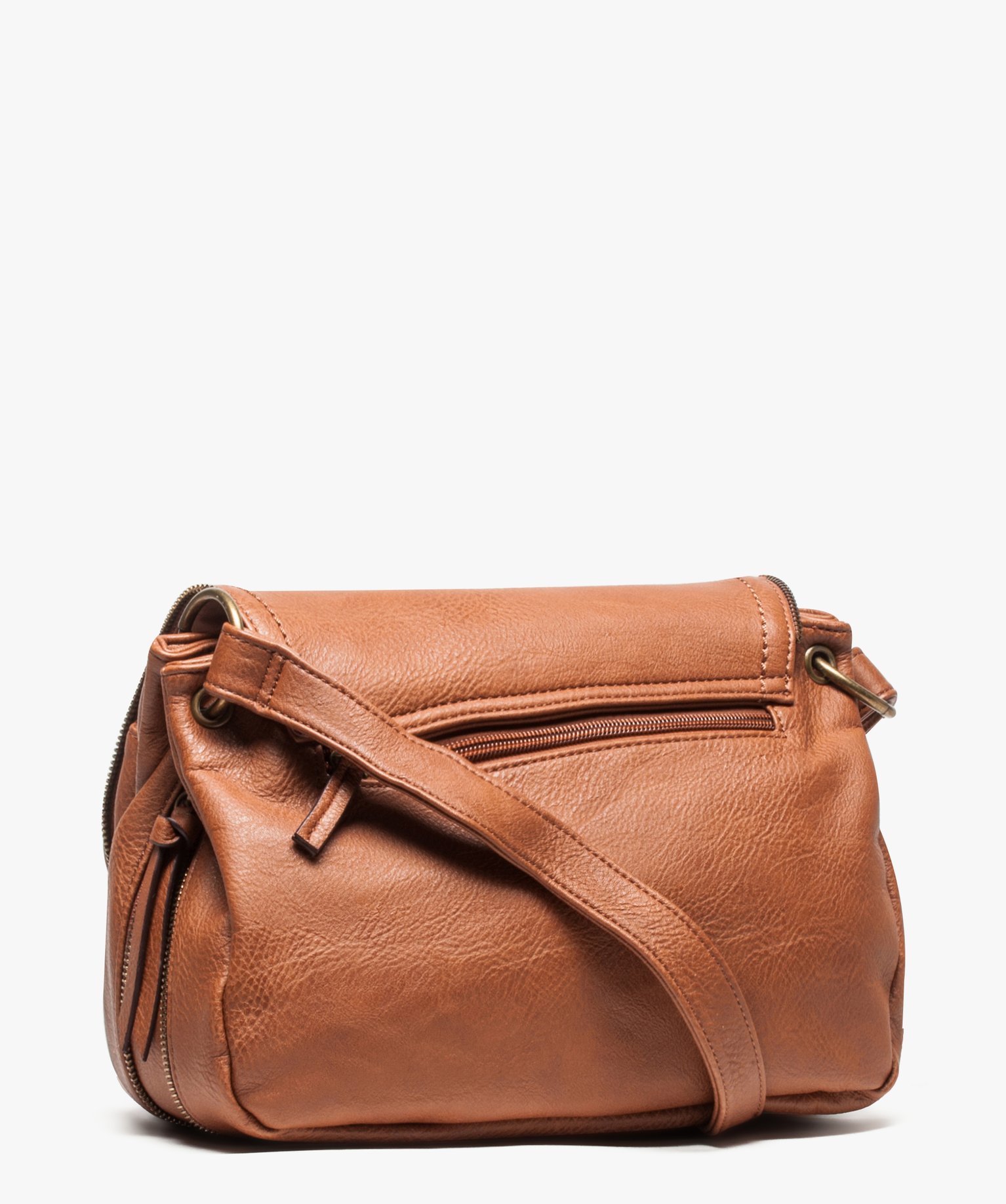 Sac femme forme besace avec détails zippés cognac | GEMO