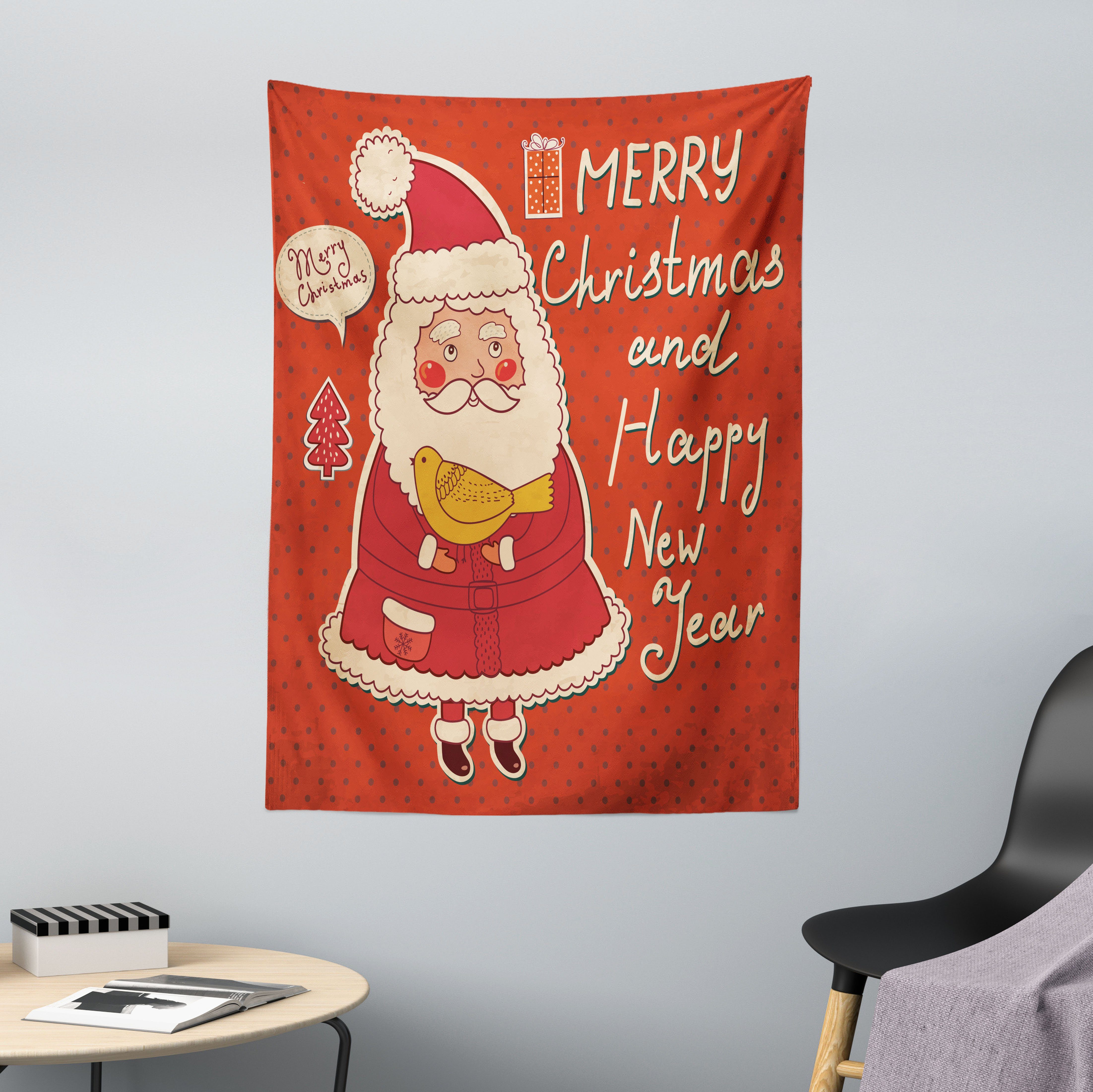 Wandteppich aus Weiches Mikrofaser Stoff Für das Wohn und Schlafzimmer, Abakuhaus, rechteckig, Weihnachten Santa and Yellow Bird