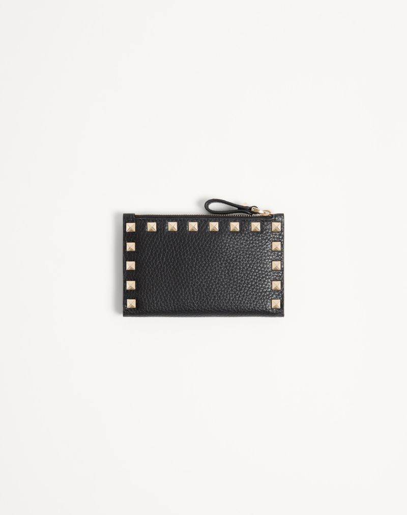 Rockstud kortholder med lynlås i kornet kalveskind
