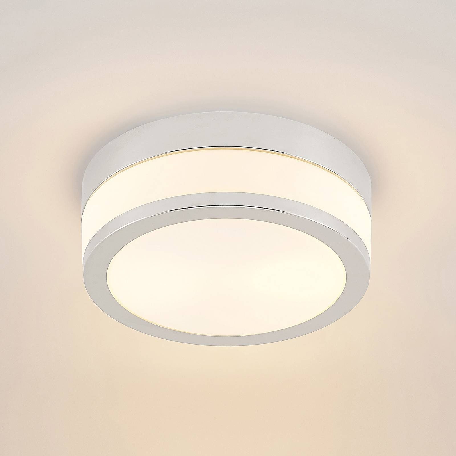 Lindby Deckenleuchten Flavi, dimmbar, Leuchtmittel nicht inklusive, Modern, Glas, Metall, opalweiß, chrom, 2 flammig, E27, Bad