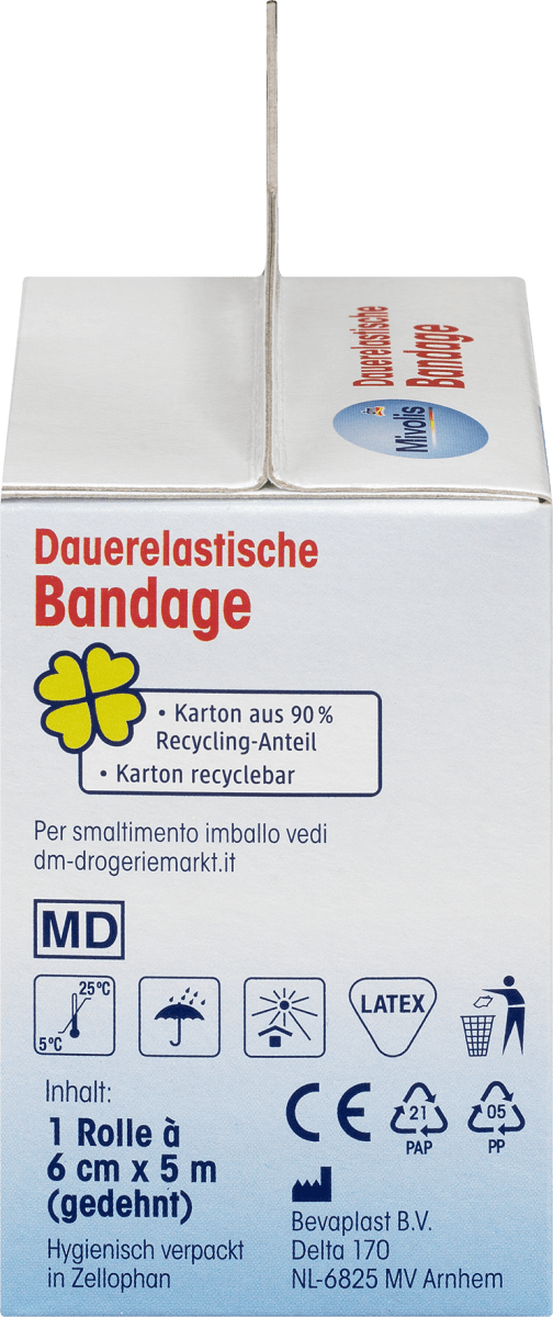 Dauerelastische Bandage, 6 cm x 5 m (gedehnt), 1 Rolle, 5 m