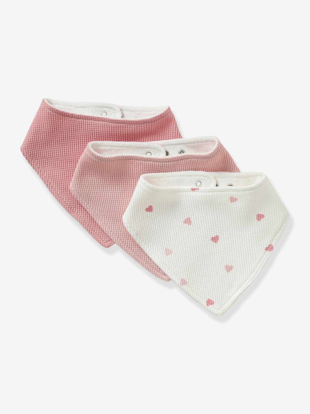 Lot de 3 bavoirs bandanas en nid d'abeille imprimé coeurs