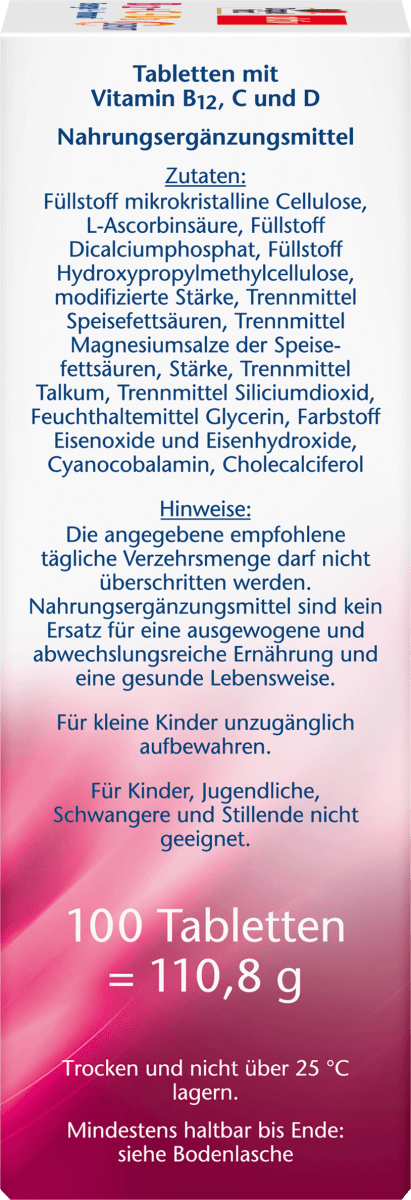 B12 + C + D3 Energie + Immun Tabletten 100St, 110 g